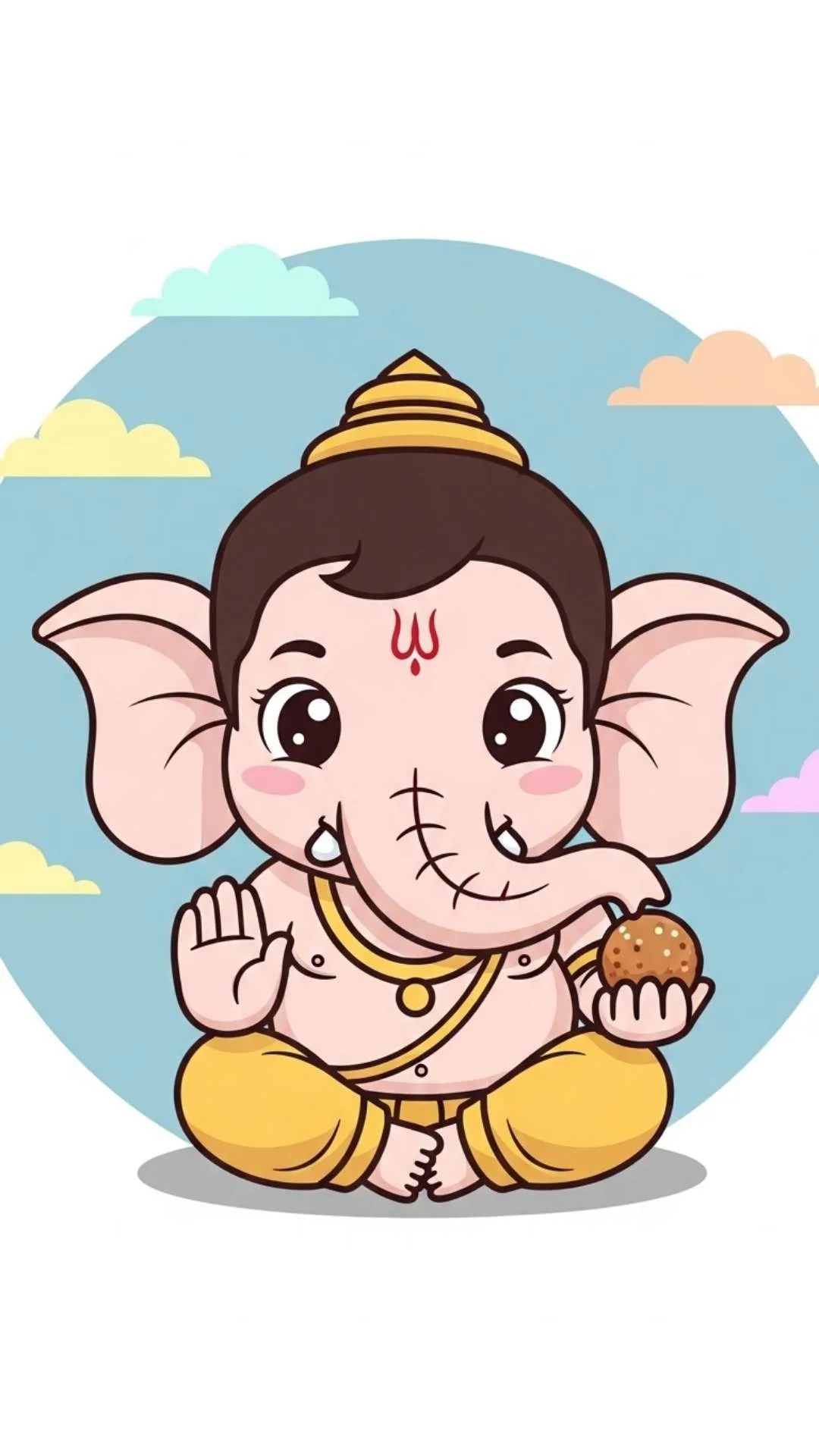 Cute Ganesha DP, adorable cartoon Lord Ganesha smiling with a ladoo, sweet profile picture for good fortune on WhatsApp.