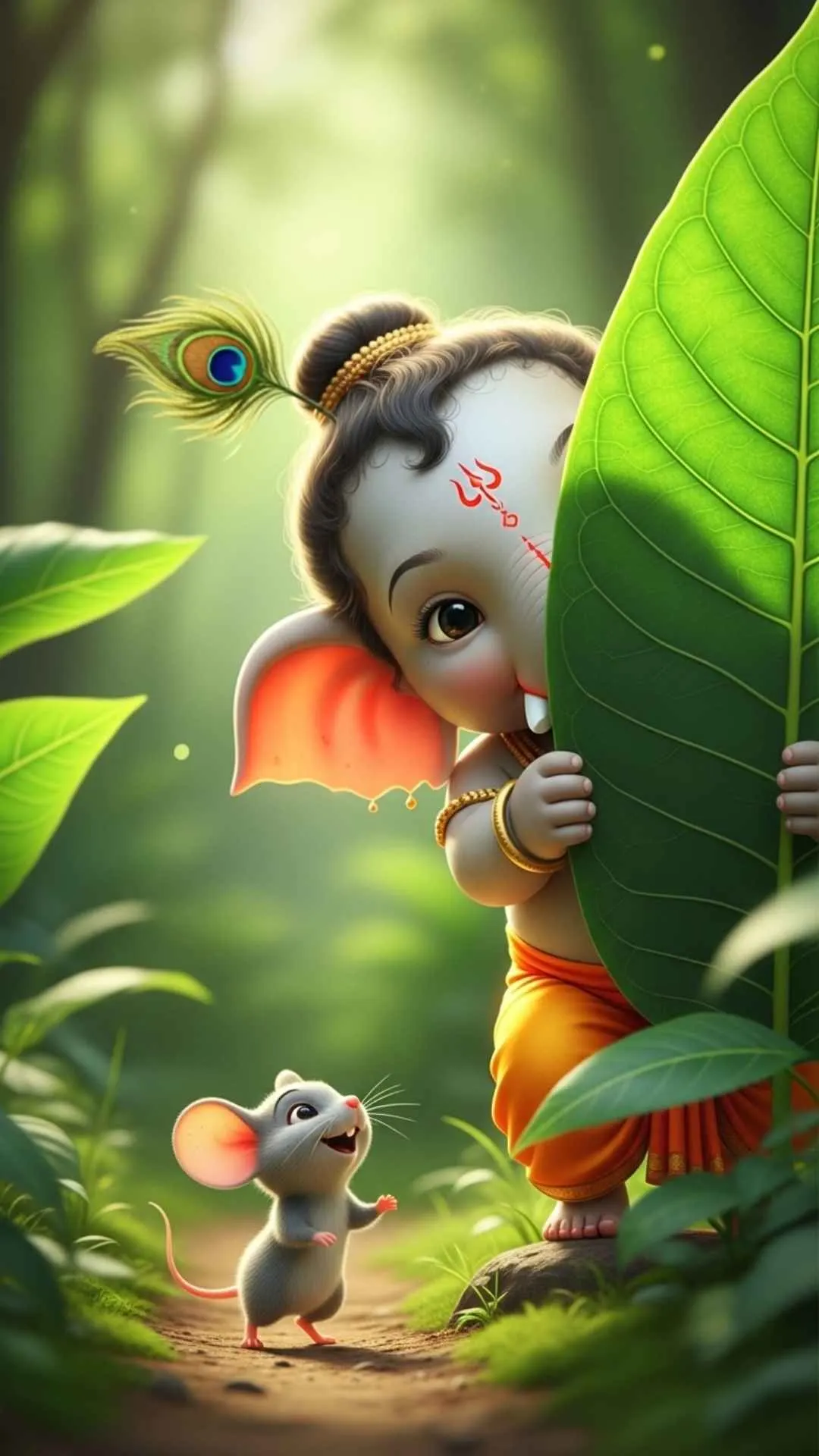 A cute and innocent DP of baby Ganesha playing hide-and-seek with his friend Mushika. #GaneshaAndMushika #PlayfulGanesha #Innocent #Friendship #CuteGod