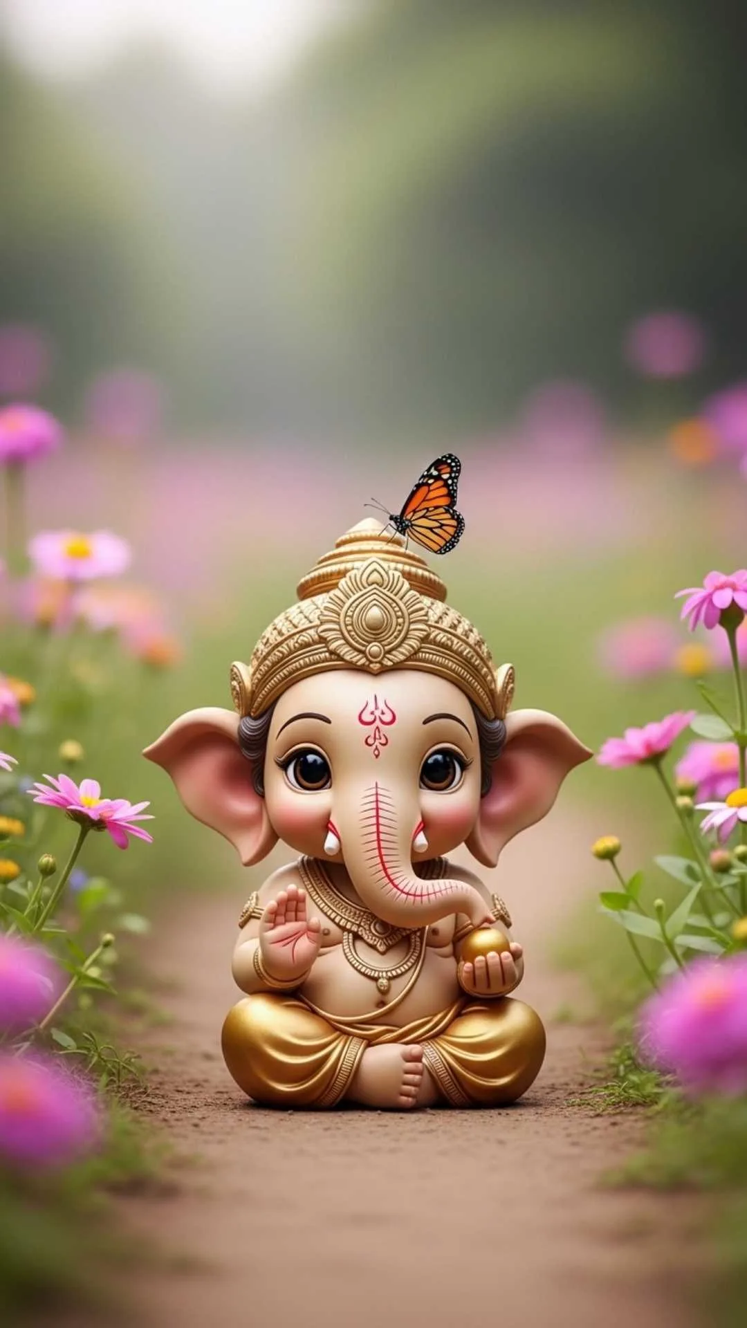 A serene and cute DP of a tiny Ganesha meditating peacefully with a butterfly on his trunk. #MeditatingGanesha #PeacefulDP #CuteCalm #Spiritual #Zen