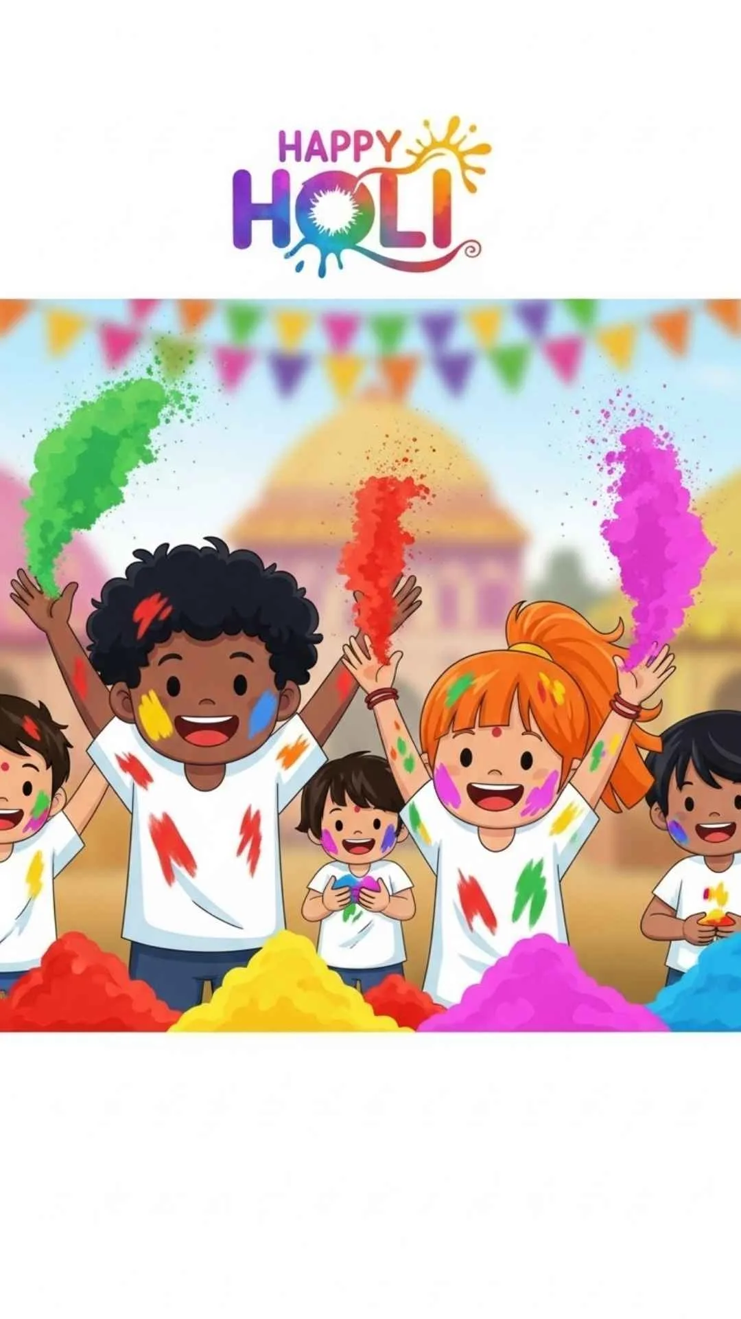 Cute Holi festival DP, joyful Indian kids playing Holi, vibrant festival profile picture, adorable celebration WhatsApp DP.