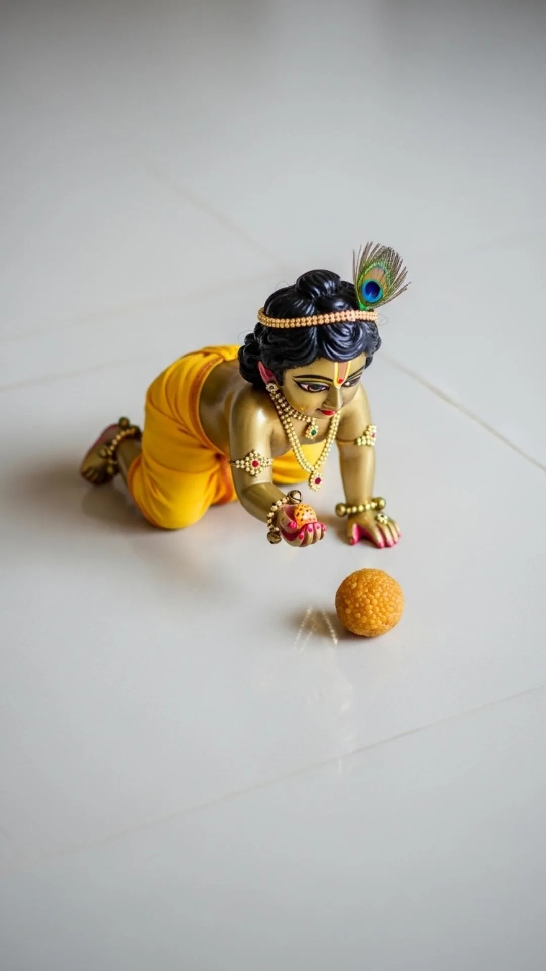 A sweet DP of the divine baby Krishna, Laddu Gopal, crawling on the floor to reach a sweet laddu. #LadduGopal #BalKrishna #CrawlingBaby #CuteDP #DivineChild