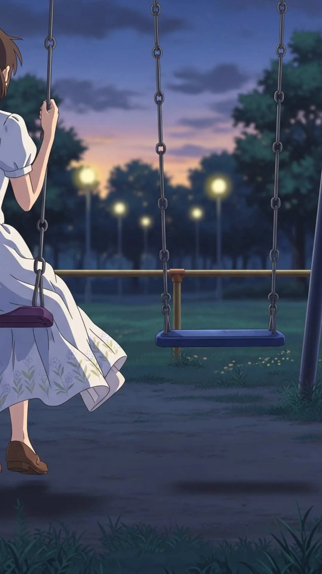 A lonely anime character on a swing, a cute and sad DP image about missing someone