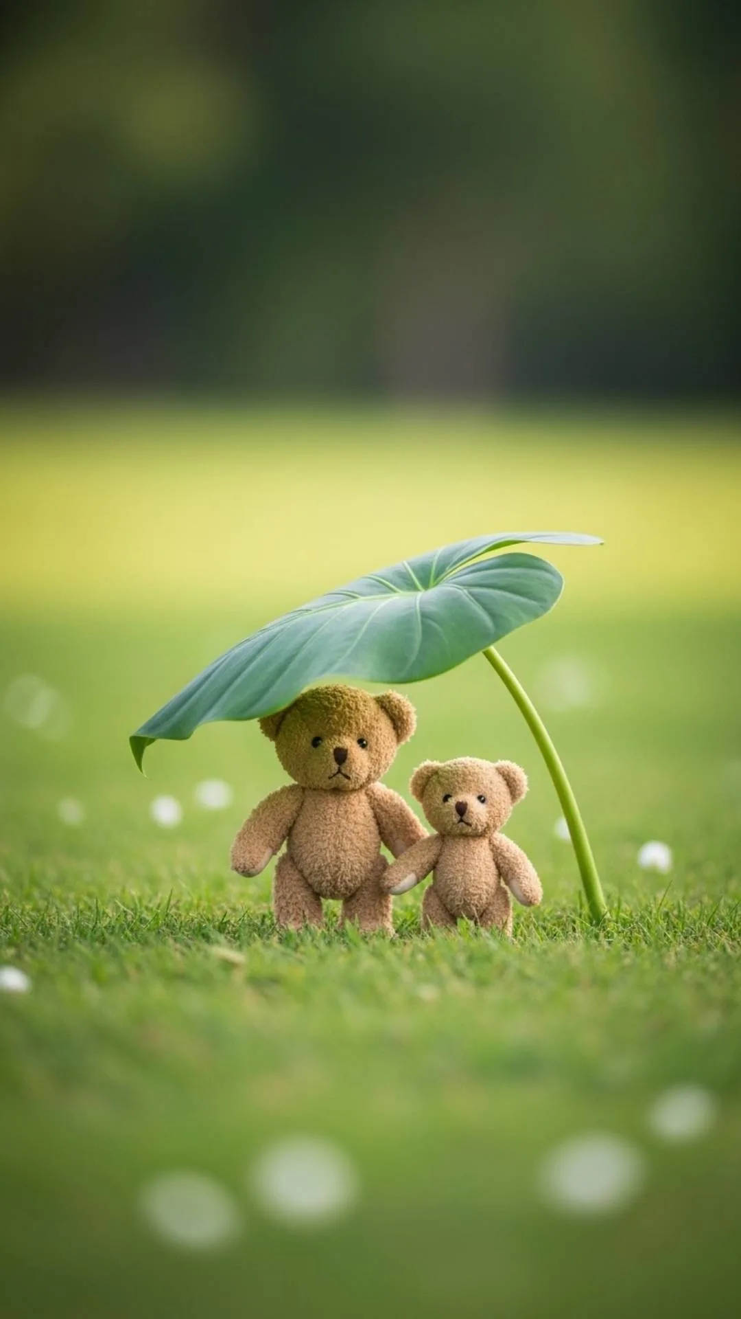A creative cute teddy bear couple DP under a leaf umbrella, a charming and unique profile picture