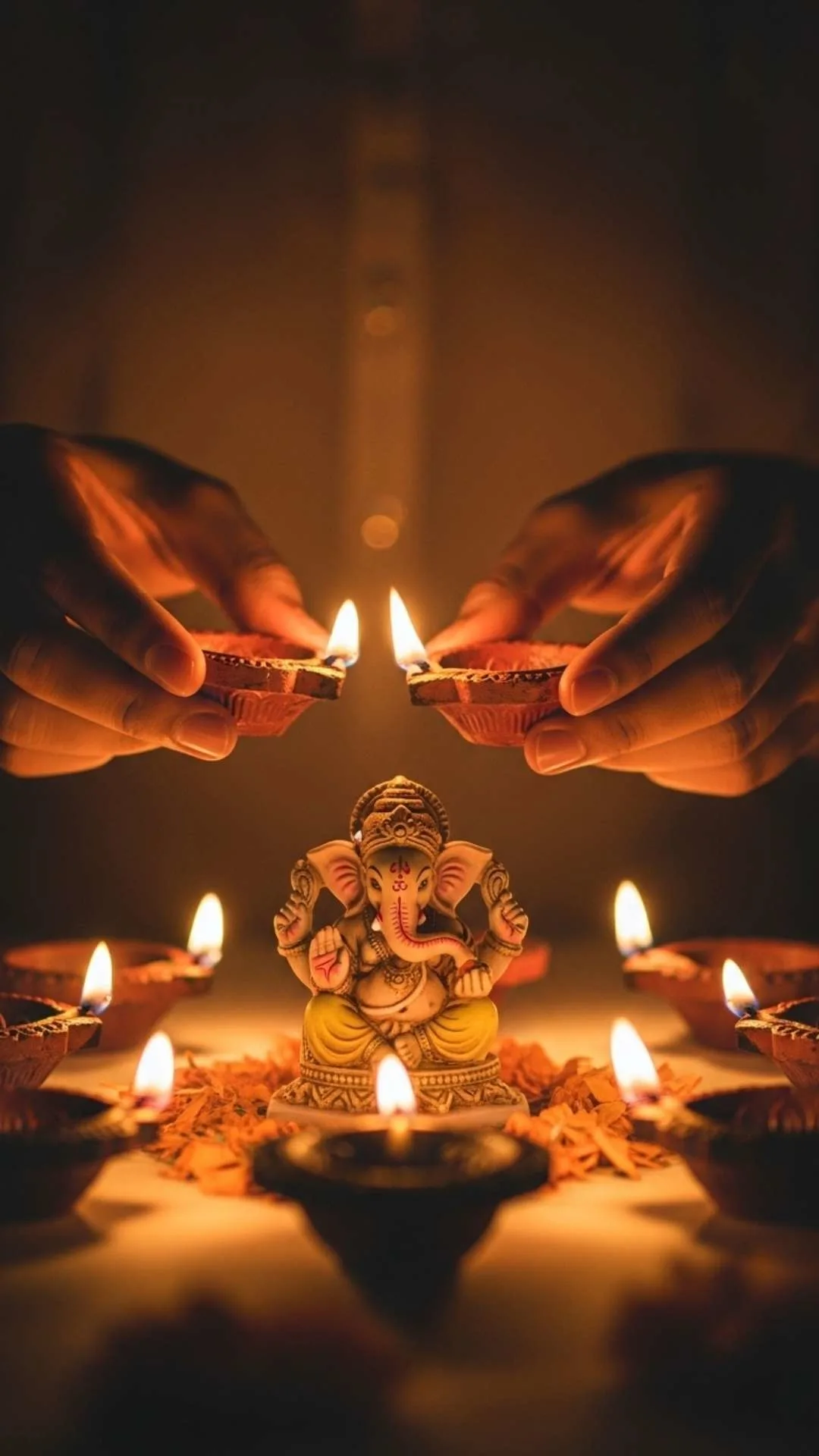 Spiritual attitude DP, Diwali diya, Ganesha idol, festive Indian profile.