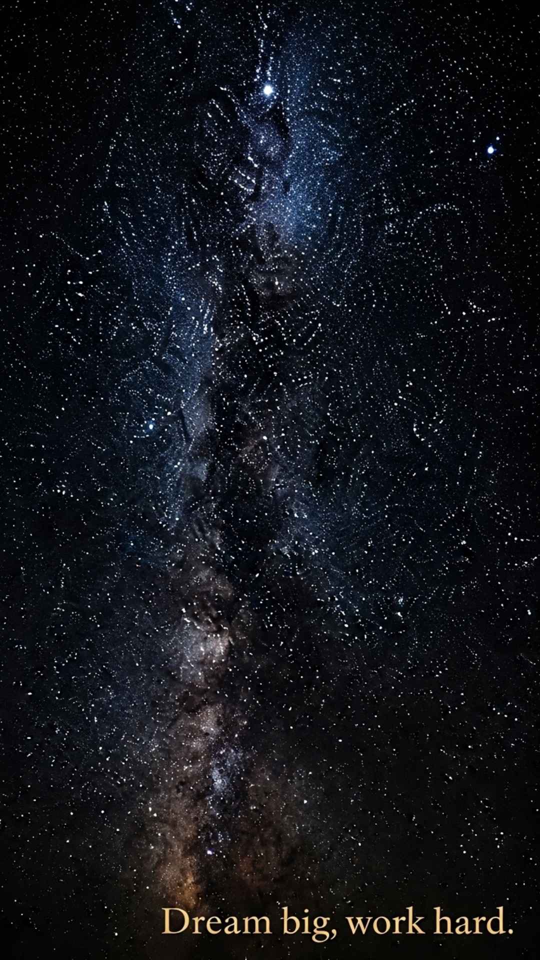 A mesmerizing night sky filled with countless twinkling stars, with the quote "Dream big, work hard" subtly placed in the lower corner.