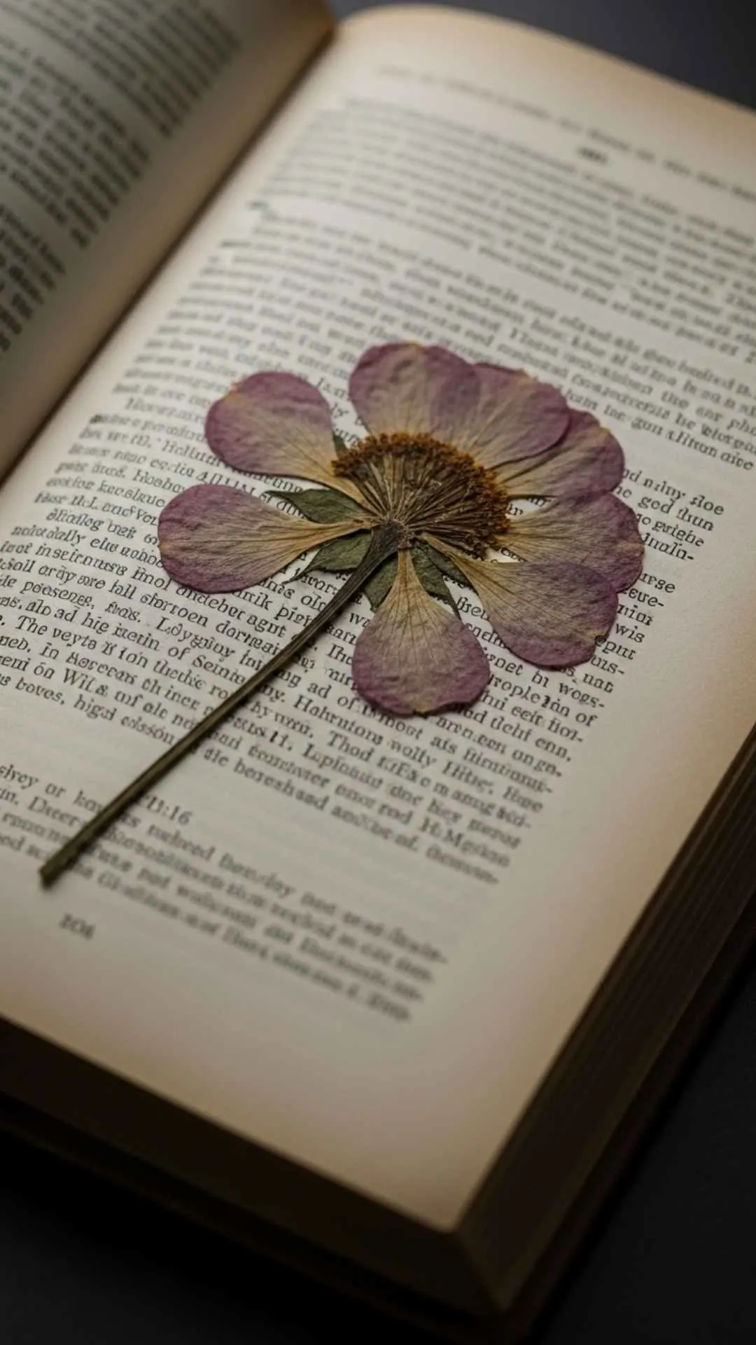 A vintage-style DP of a dried flower on an old book page, a unique and romantic avatar for an artistic or 'dark academia' aesthetic profile.