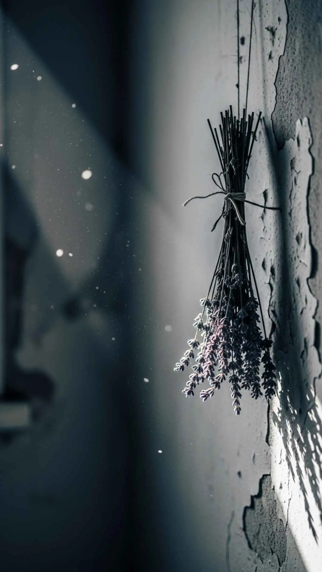 A vintage, aesthetic DP of dried lavender hanging in an empty room, a moody and nostalgic avatar for a sad, thoughtful, or lonely profile.