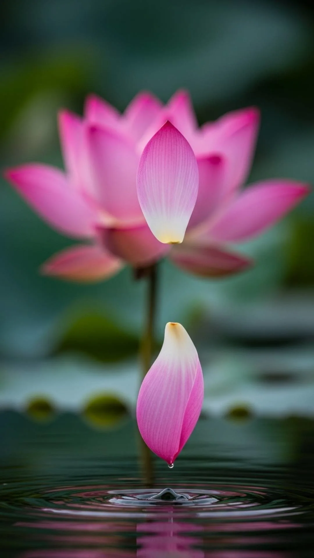 An artistic and aesthetic DP of a single falling pink lotus petal, a poetic image for an avatar that represents the beauty of letting go and transient moments.