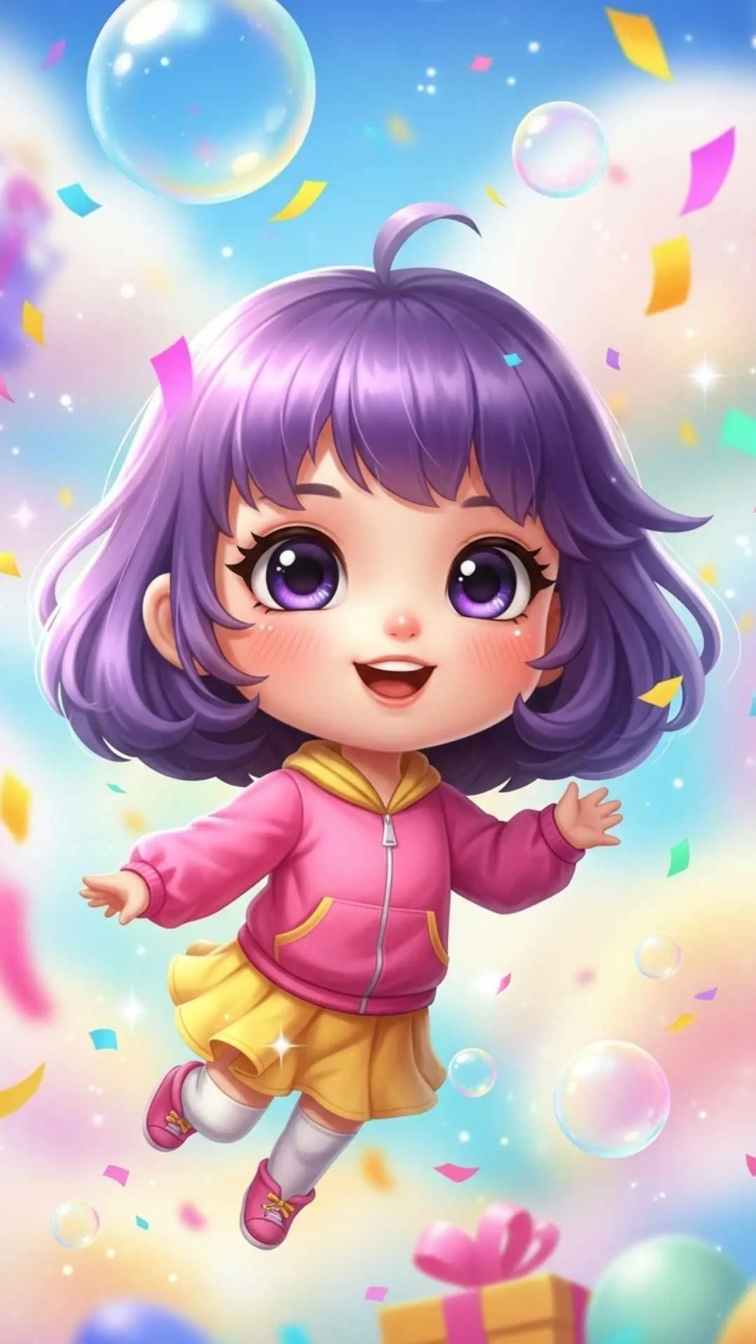 Chibi girl Facebook DP, animated cute profile picture, cheerful cartoon FB DP, whimsical avatar