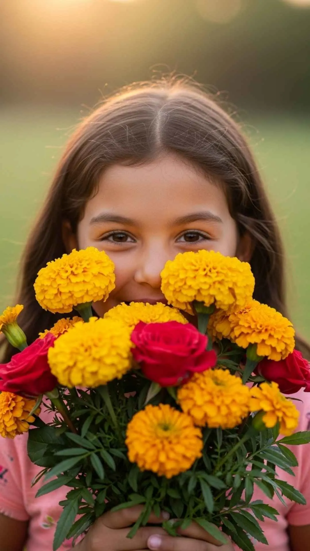 Happy girl Facebook DP, hidden face with flowers, cheerful profile picture, vibrant floral FB DP