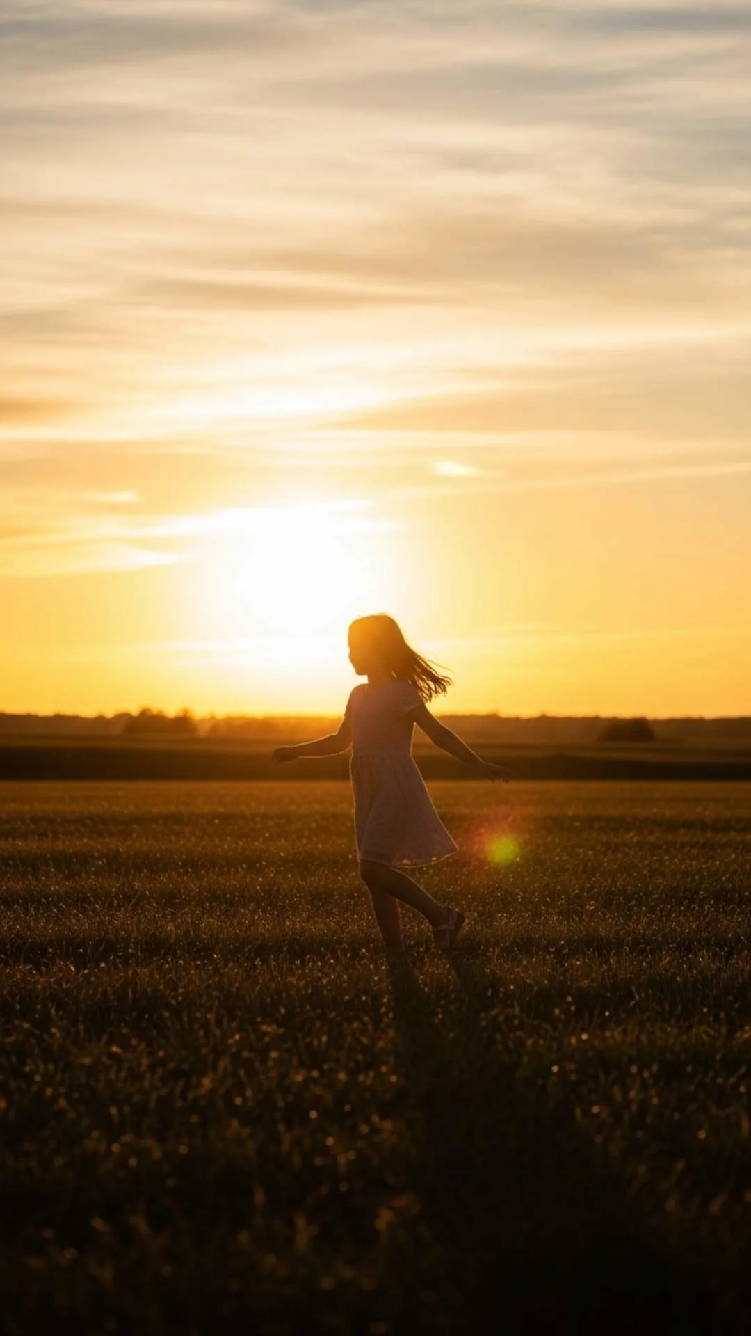 Aesthetic positive Facebook DP, golden hour girl dancing, peaceful profile picture, joyful nature FB DP