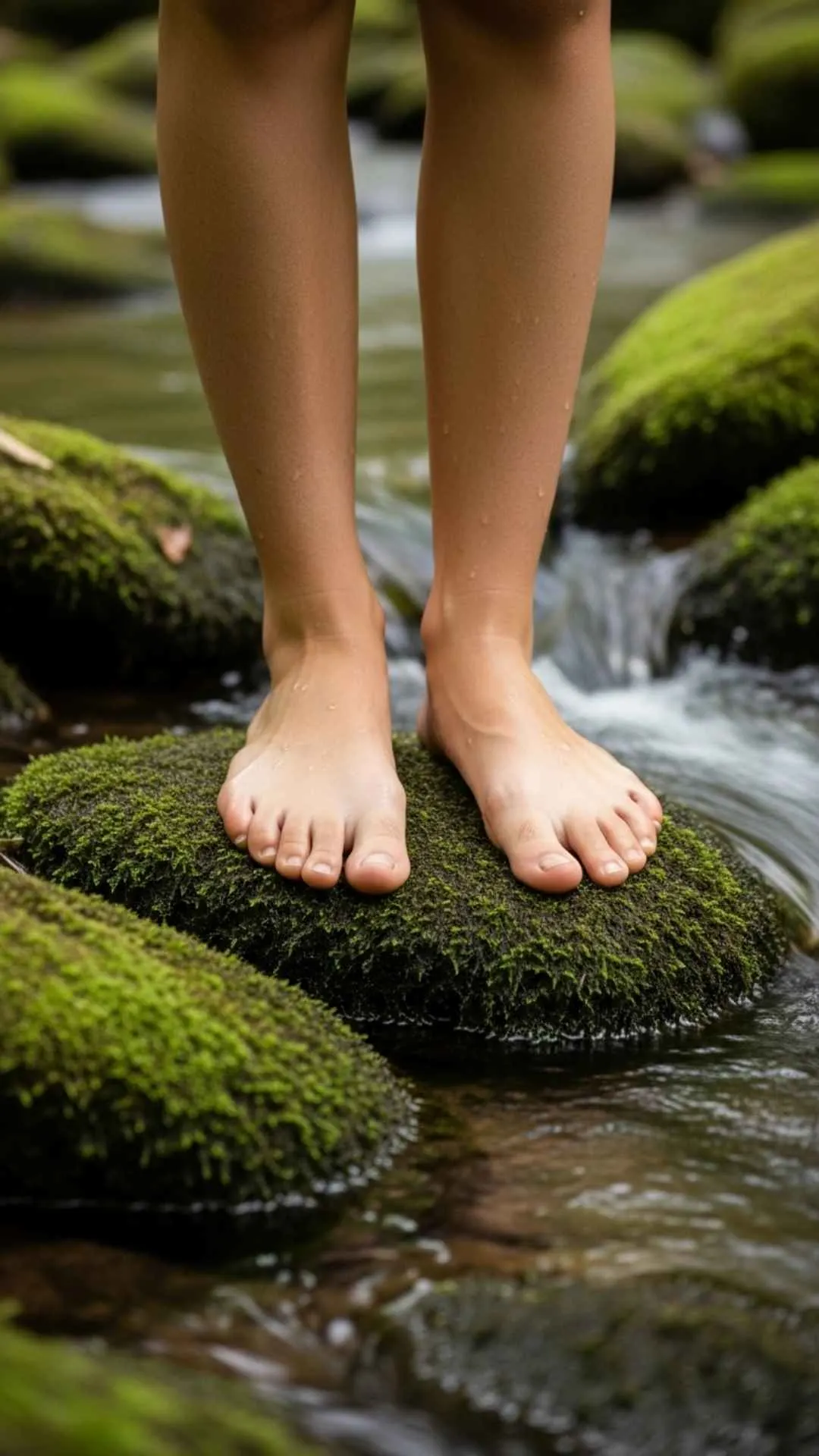Grounding attitude DP, feet in stream, natural healing profile