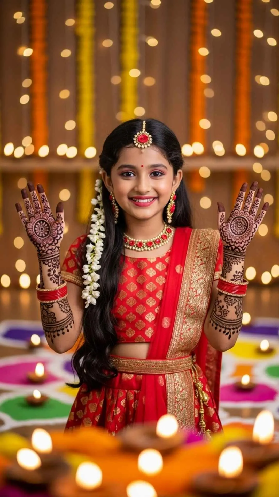 Festive Indian girl Instagram DP, Diwali Holi ready profile picture, girl with mehndi, traditional festival DP.