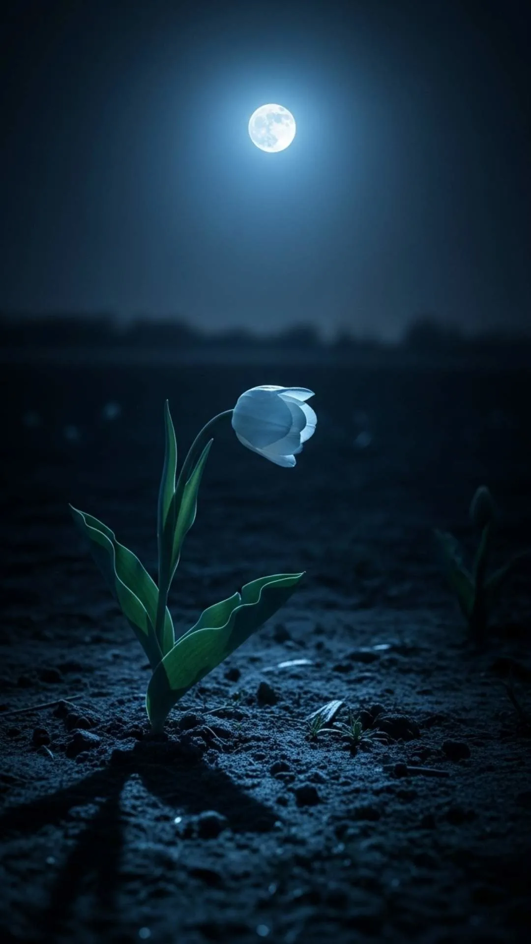 A moody, dark DP of a flower bowing in the moonlight, a sad and mysterious avatar representing loneliness, introspection, or weariness for a profile picture.