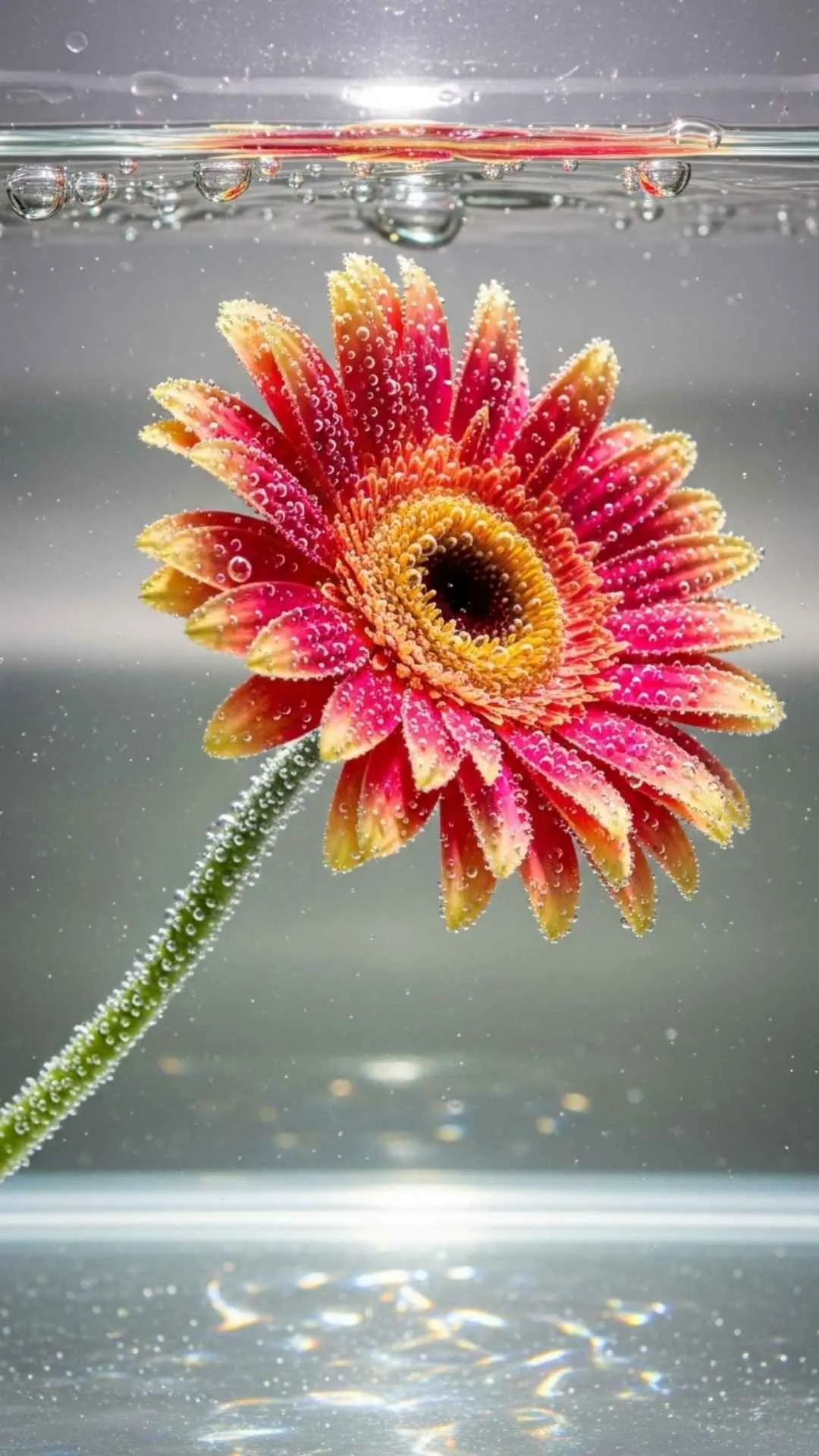 An abstract, artistic profile picture of a flower submerged in water with bubbles, a unique and trendy avatar for an aesthetic Instagram DP
