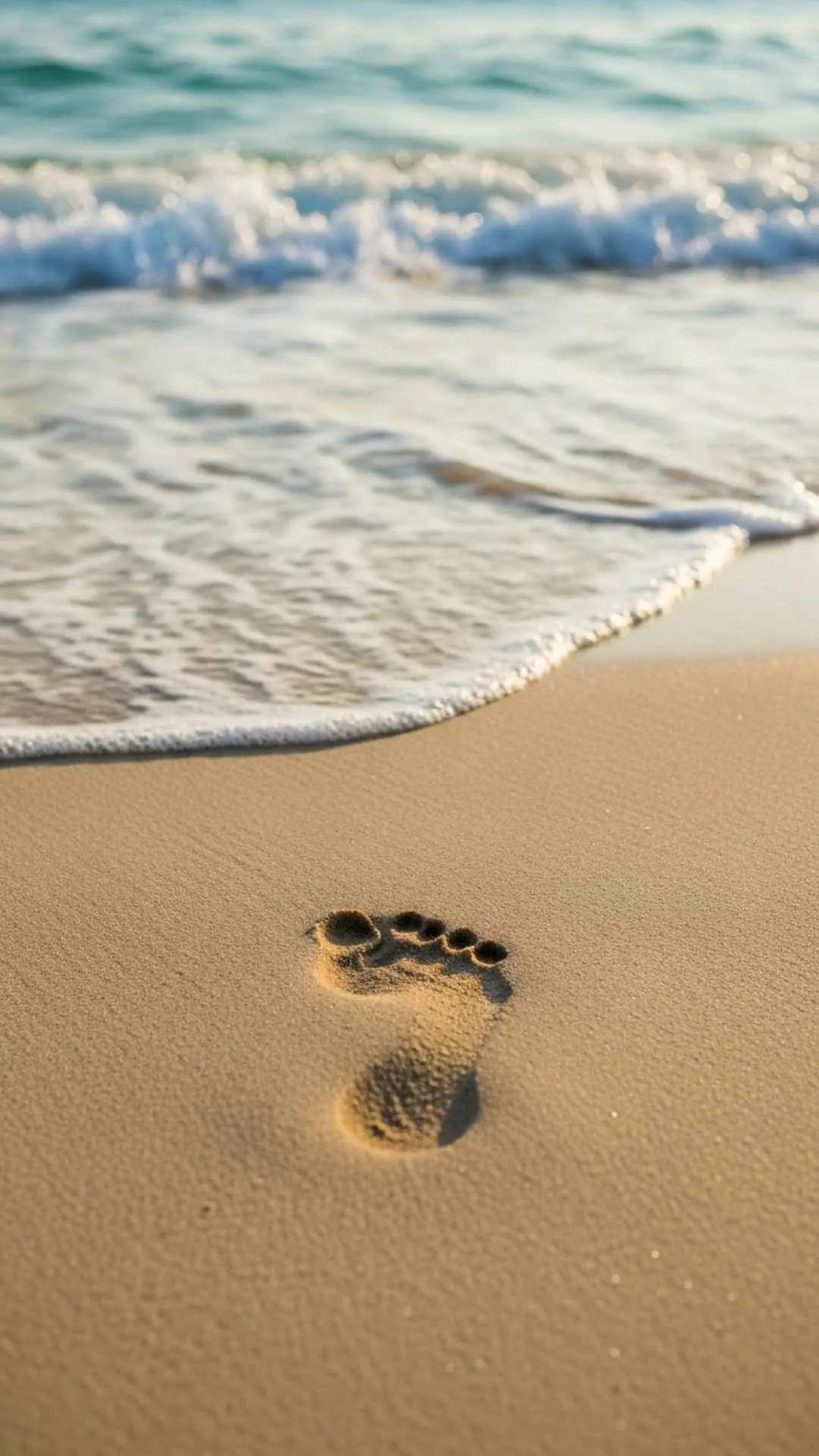 Lone footprint on beach, symbolizing impermanence and release