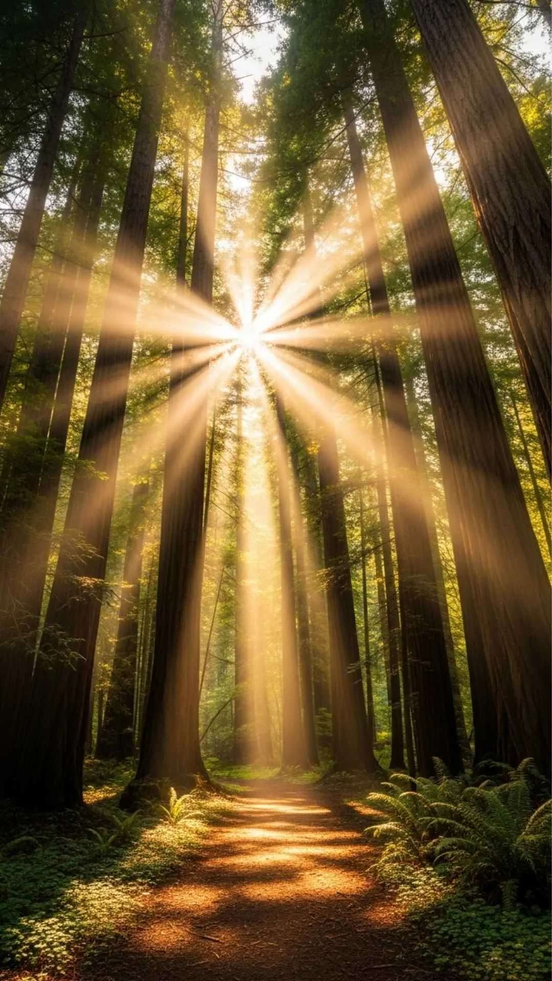 Golden sunbeams shining through a dense forest canopy. A hopeful and healing nature DP that symbolizes light, inspiration, and optimism.