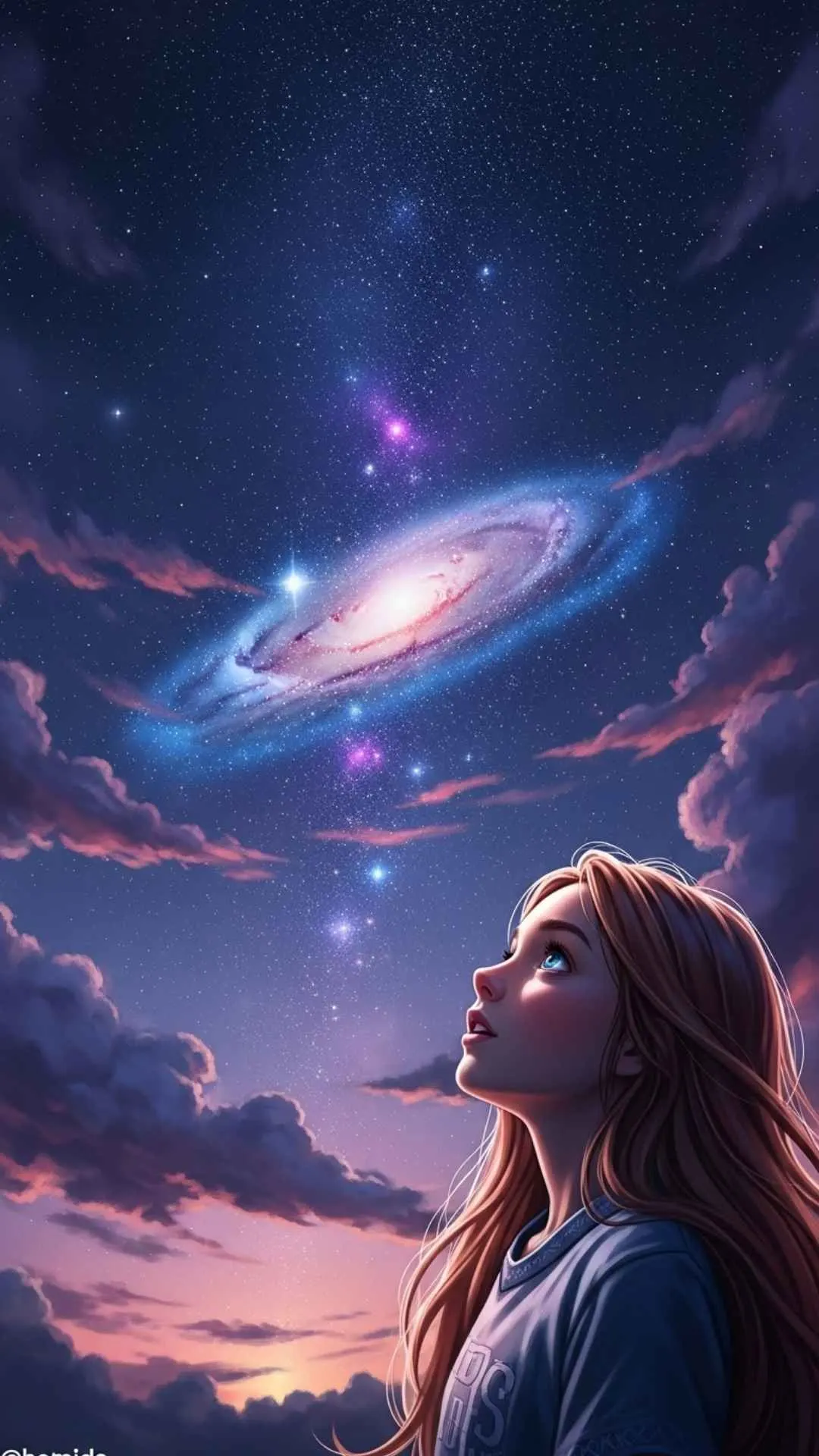 Galaxy Instagram DP for girls, starry night profile picture, dreamy cosmic avatar, girl looking at stars.