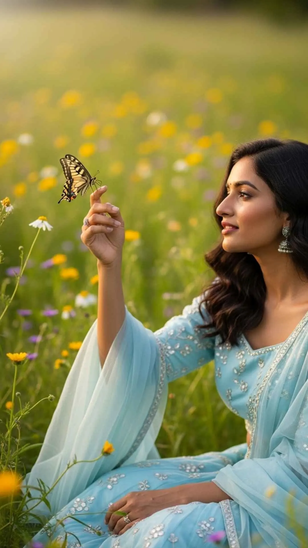 Gentle attitude DP, girl with butterfly, nature lover profile picture.