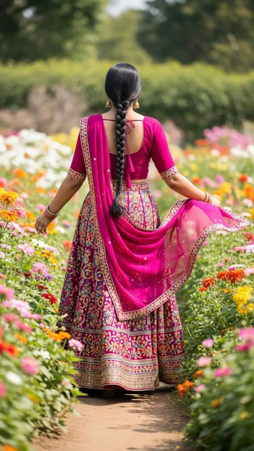 Cheerful attitude DP, girl in flower garden, vibrant nature profile.