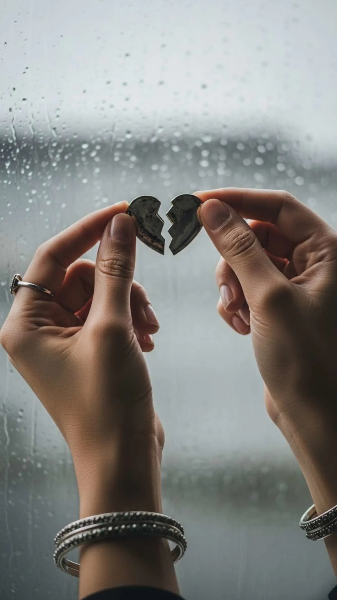 Sad broken heart DP for a girl, showing hands holding the two halves of a broken heart locket, symbolizing lost love and memories of a love failure.