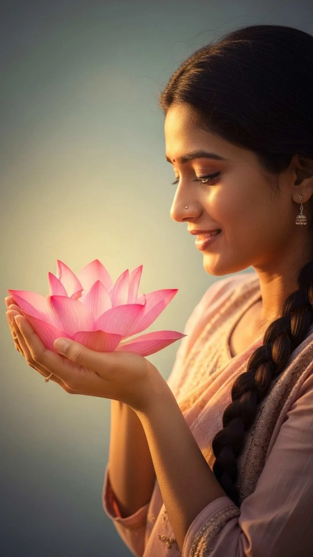 Healing attitude DP for girls, hands with lotus flower, spiritual profile picture.