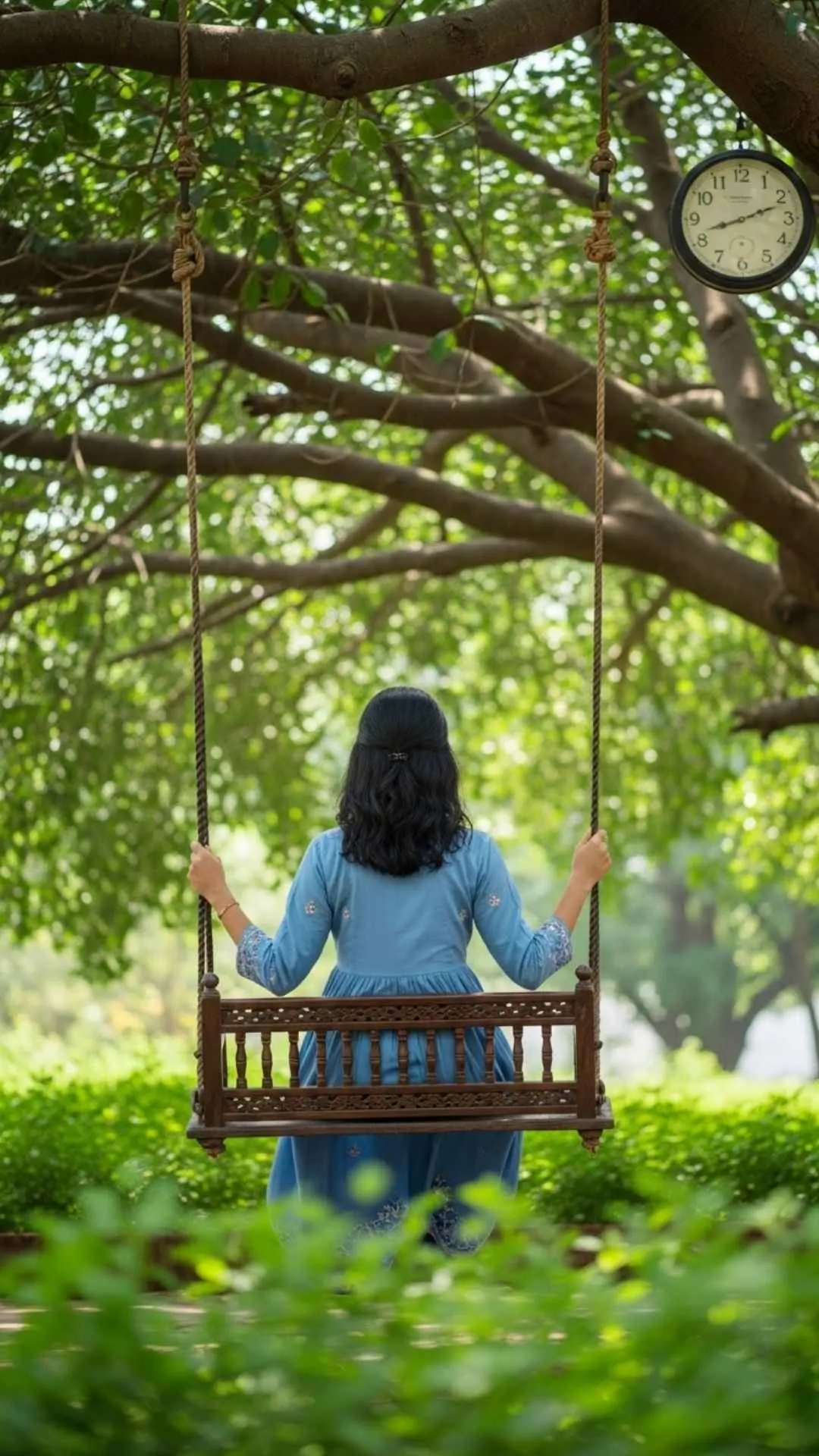 Serene attitude DP, girl on swing, peaceful nature profile picture