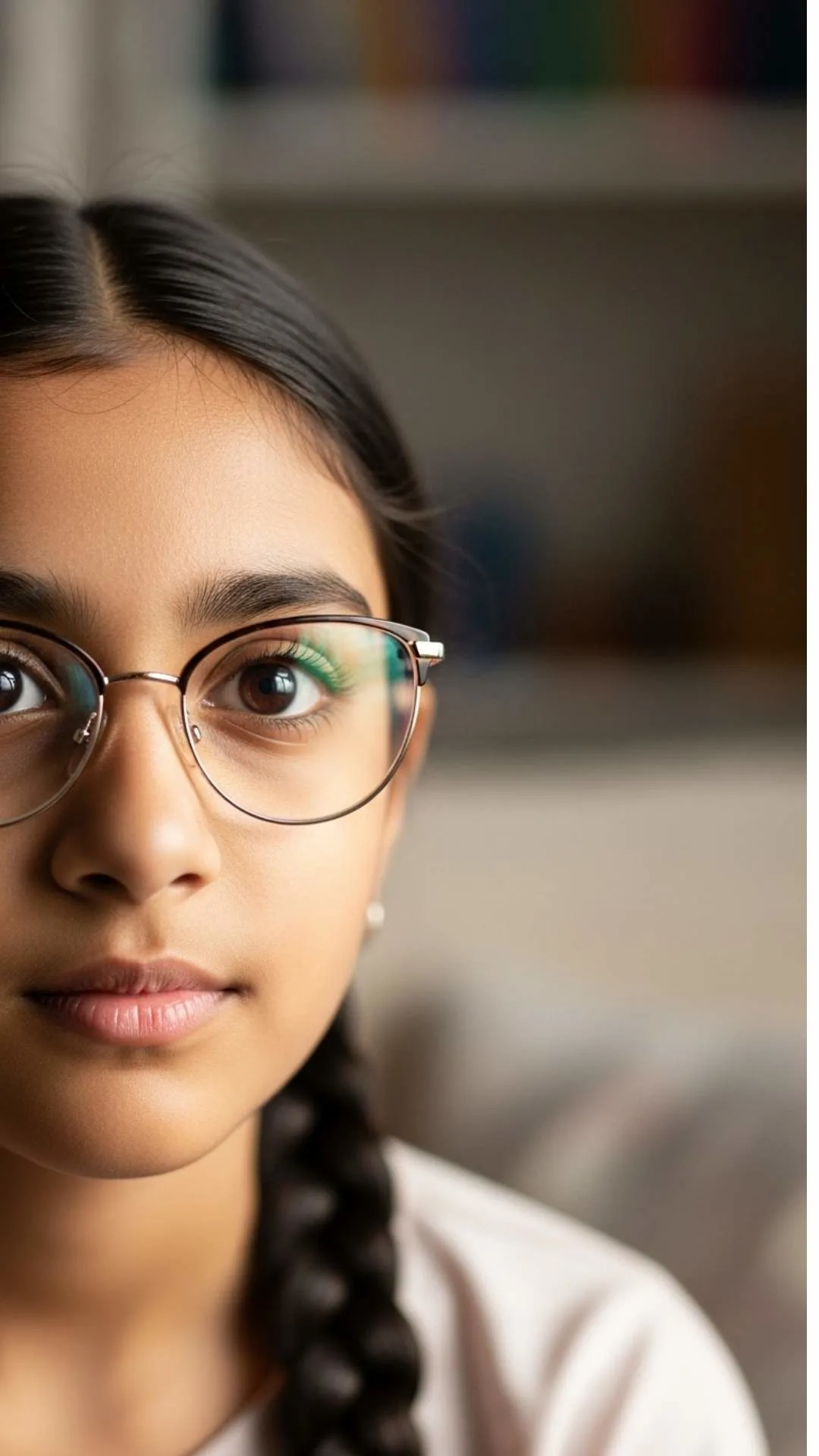 Girl with glasses Instagram DP, intellectual profile picture, smart girl avatar, thoughtful expression DP.