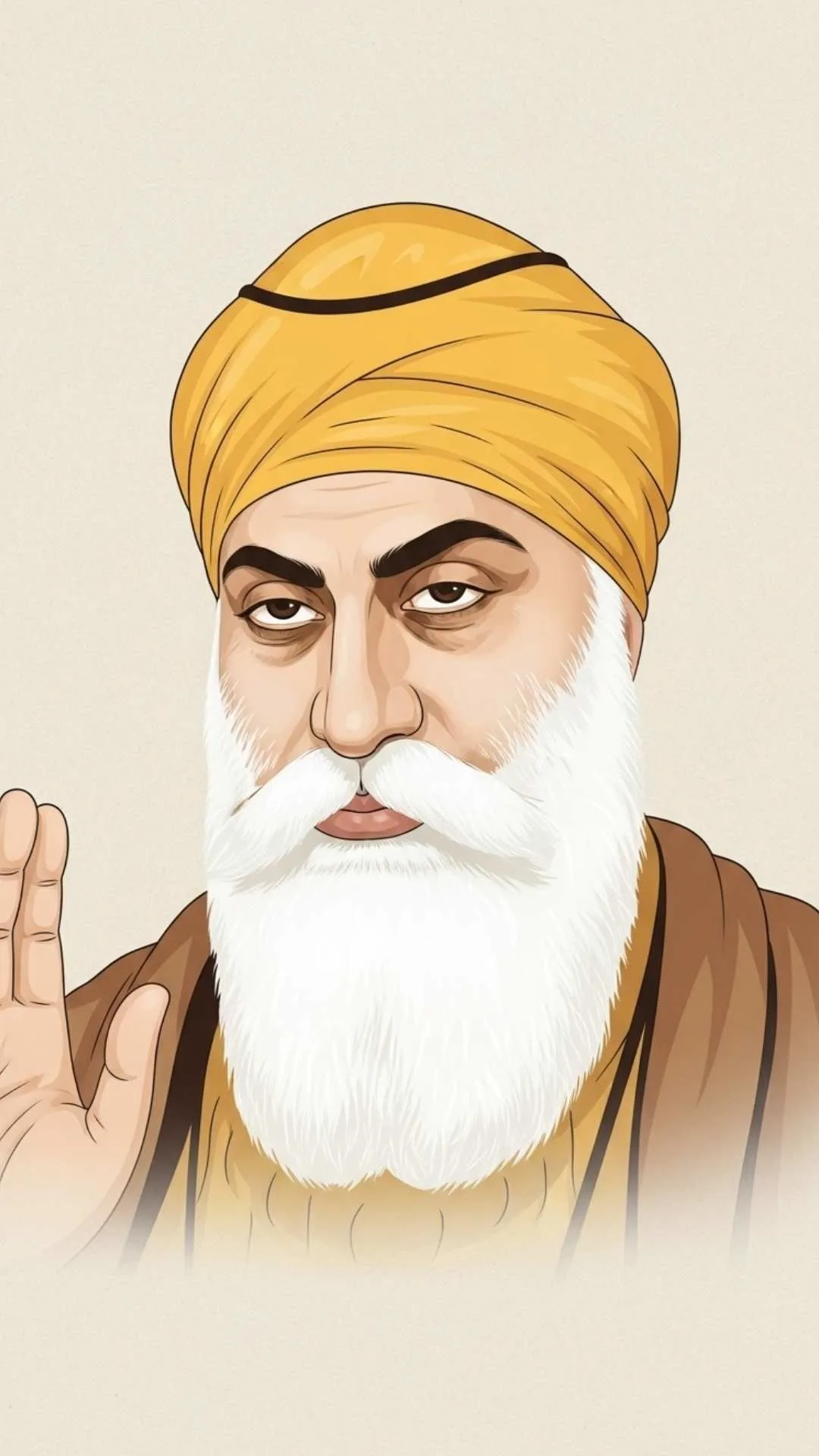A modern, minimalist portrait DP of Guru Nanak Dev Ji, focusing on his wise and compassionate expression. An aesthetic and respectful image for followers. #GuruNanakArt #MinimalistDP #SikhArt #Wisdom #Compassion