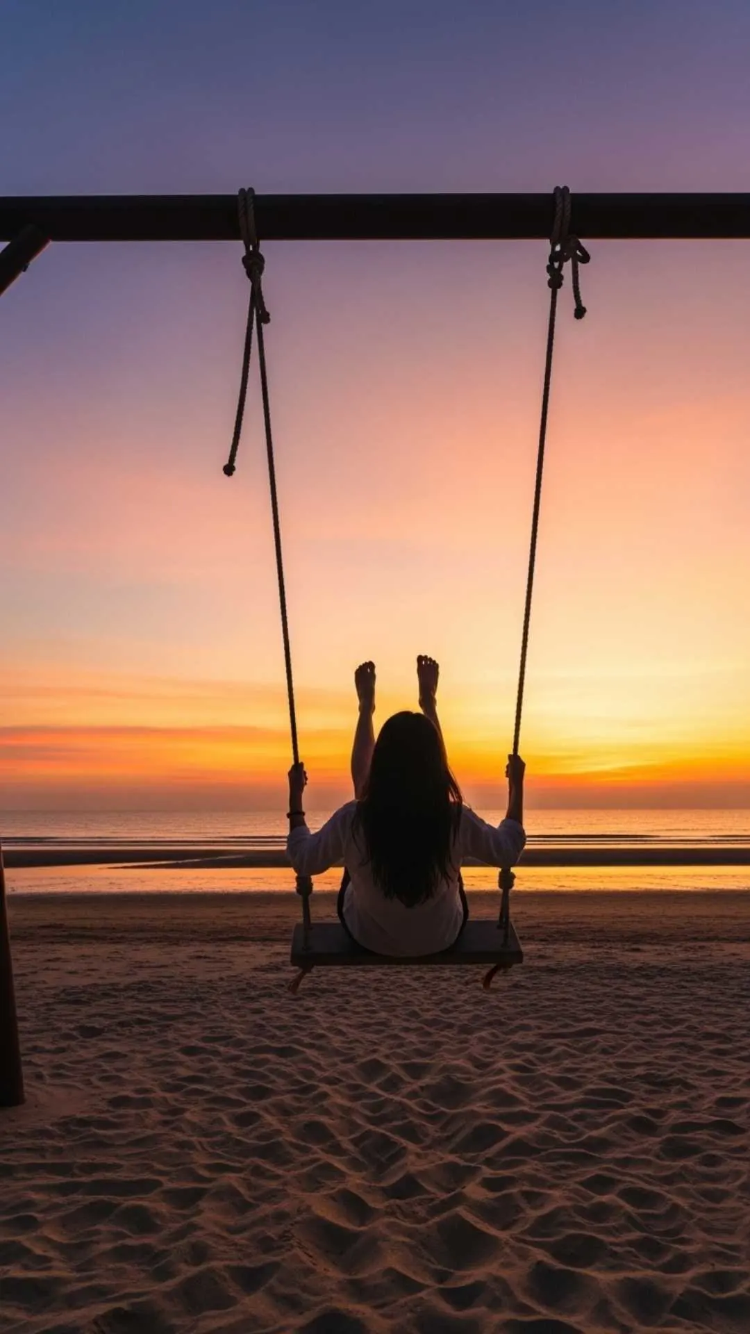 A happy and freeing DP of a person on a swing at sunset, symbolizing joy and living in the moment. A perfect good vibes picture for Instagram.
