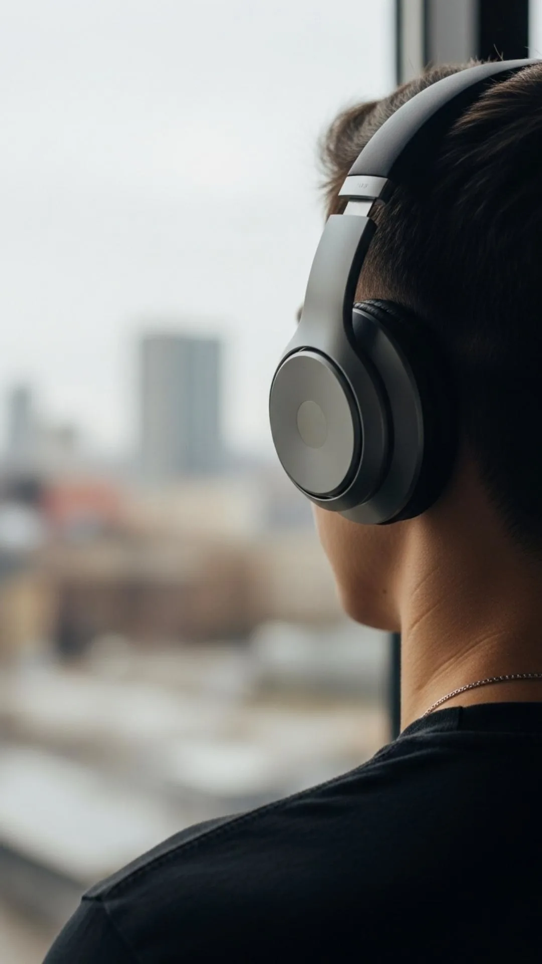 A cool hidden face DP of a person wearing stylish headphones and looking away, representing a 'lost in music' vibe. #HiddenFaceDP #MusicLover #UrbanVibes #Aesthetic #CoolDP