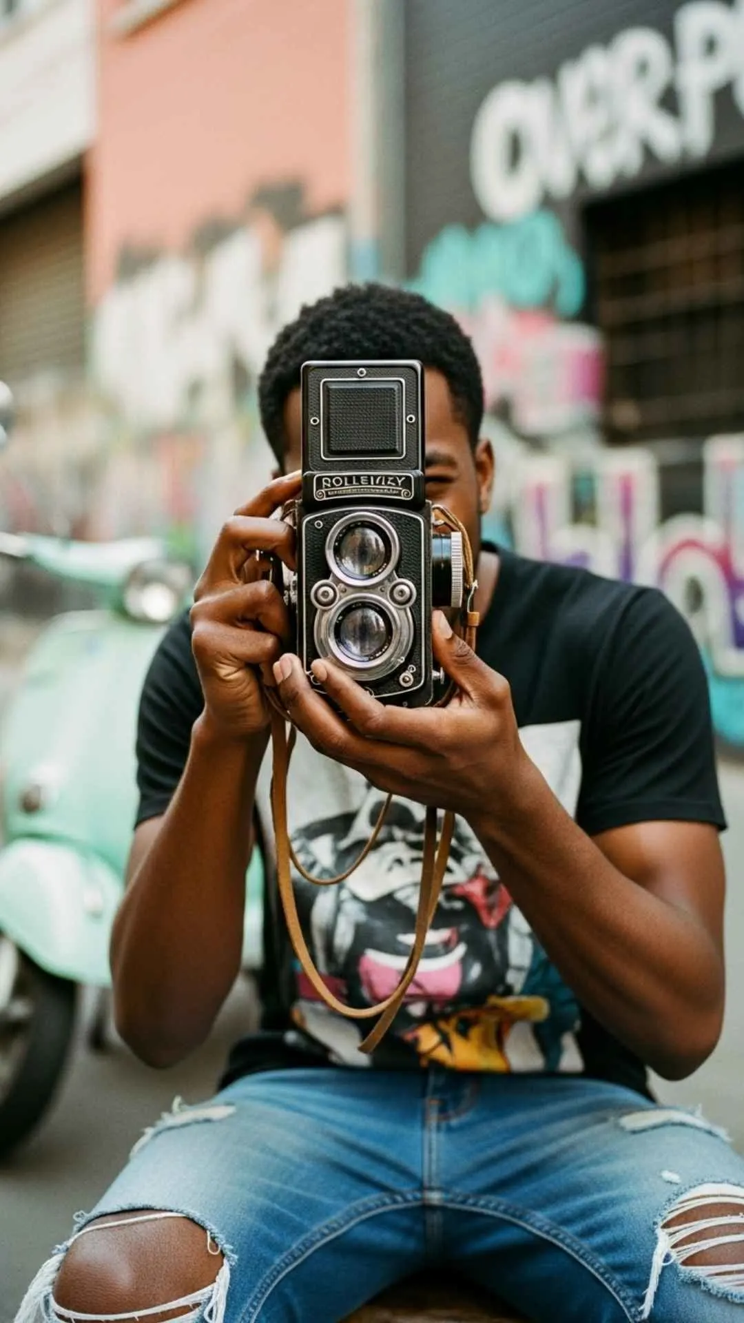 A creative hidden face DP of a person holding a vintage camera over their face, perfect for photographers and artists. #HiddenFaceDP #Photographer #VintageCamera #CreativeDP #Artistic