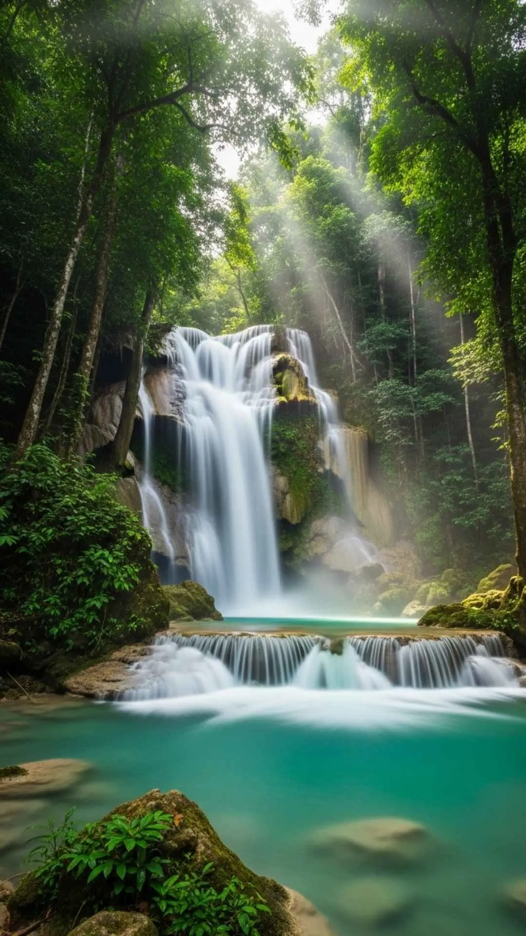 A serene waterfall hidden in a lush green jungle. A refreshing and healing nature DP for tranquility and a clear mind