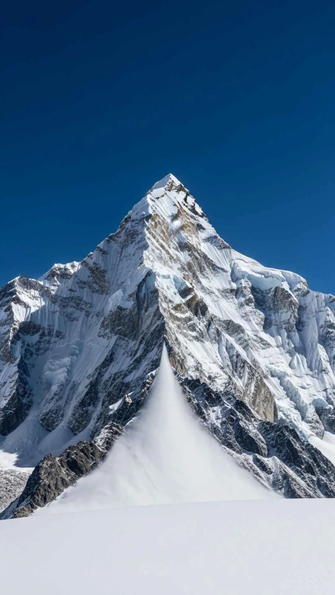 A pristine snow-covered Himalayan peak under a clear blue sky. A pure and majestic nature DP for clarity and peace.
