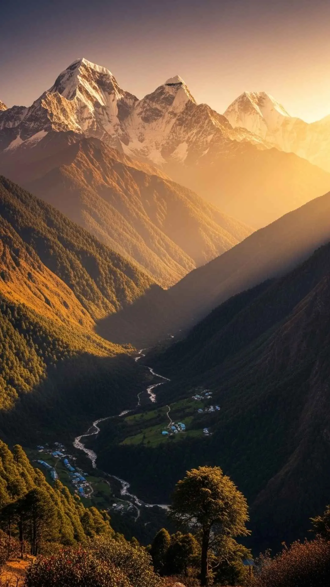 The Himalayas glowing during the magical golden hour. A warm, dreamy, and healing nature DP for beauty and peace