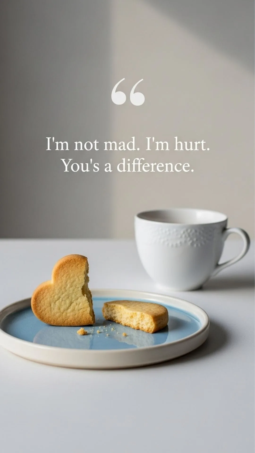 A sad quote DP about being hurt, with a broken heart cookie and the text "I'm not mad. I'm hurt. There's a difference.