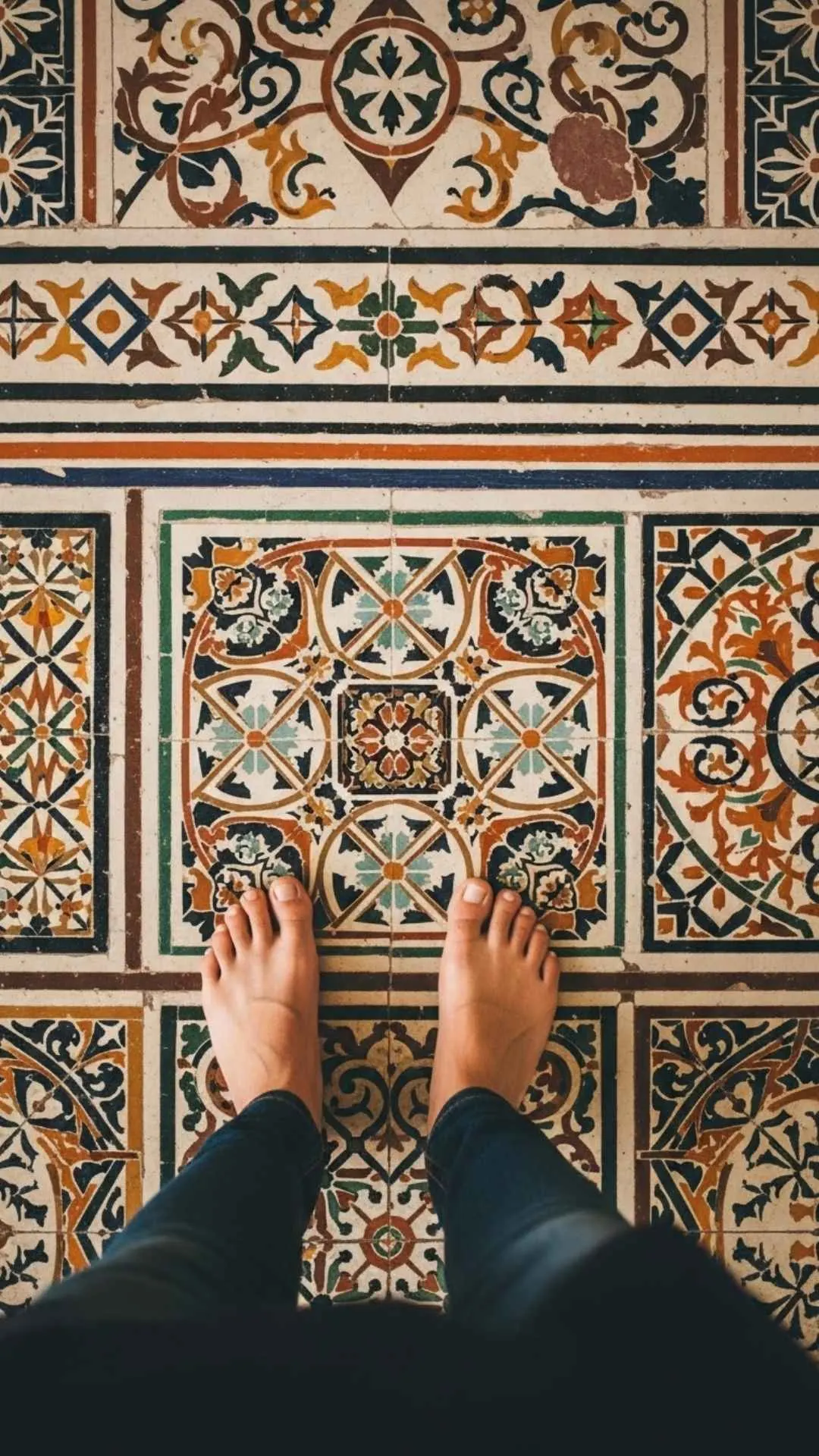 Grounded attitude DP, Indian floor mosaic, cultural patterns profile.