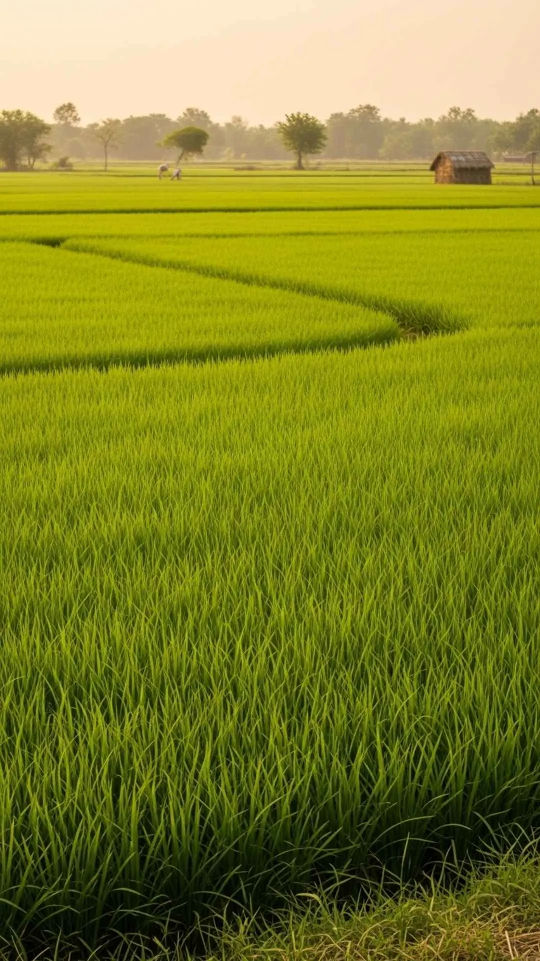 Lush Indian rice paddy field DP for WhatsApp, showing vibrant green agricultural landscape. A beautiful rural nature profile picture.