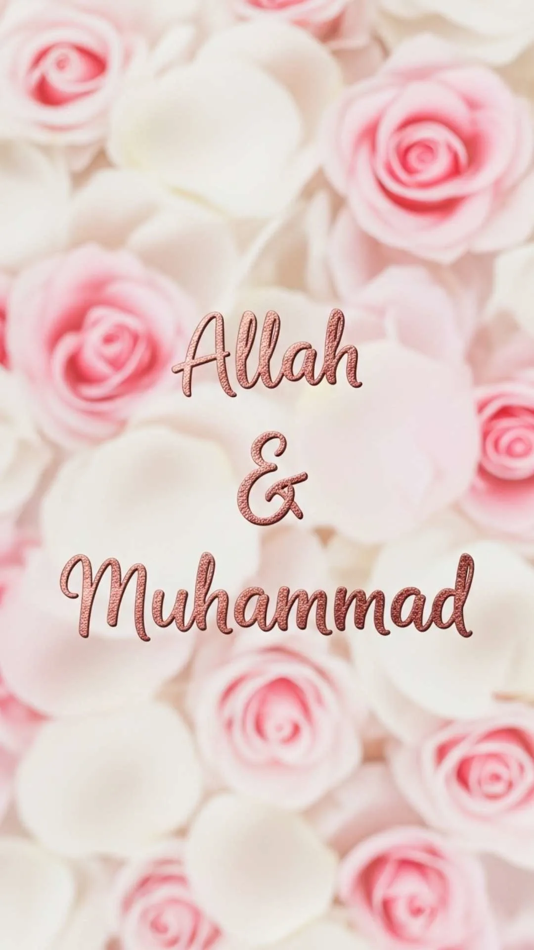 A modern and beautiful DP featuring the names of Allah and Muhammad (PBUH) in rose gold calligraphy on a soft background of rose petals. #RoseGold #IslamicArt #ModernDP #AllahMuhammad #BeautyInFaith