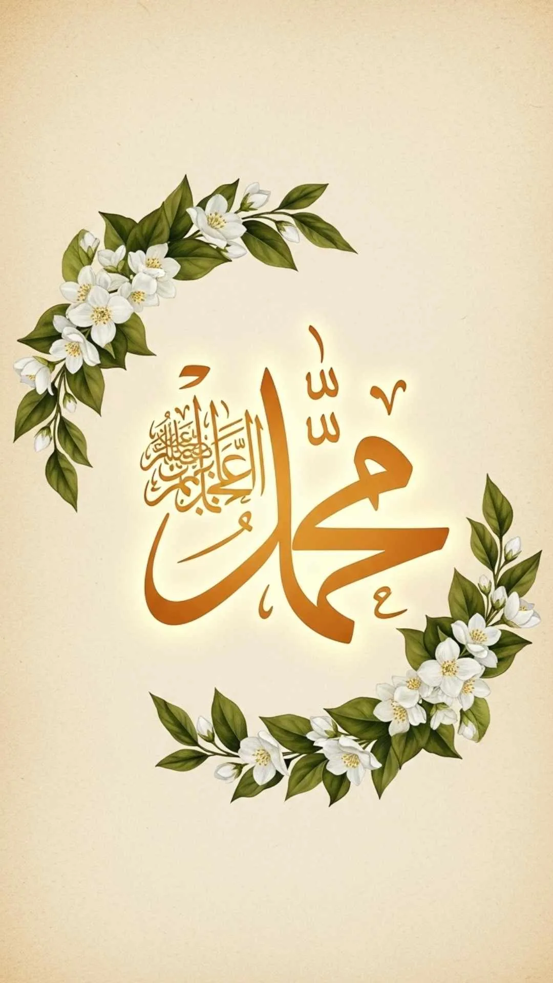A respectful and beautiful DP with the name of Prophet Muhammad (PBUH) in elegant calligraphy, surrounded by a floral wreath. A symbol of love and honor. #ProphetMuhammad #IslamicArt #FloralCalligraphy #Respect #MuslimDP
