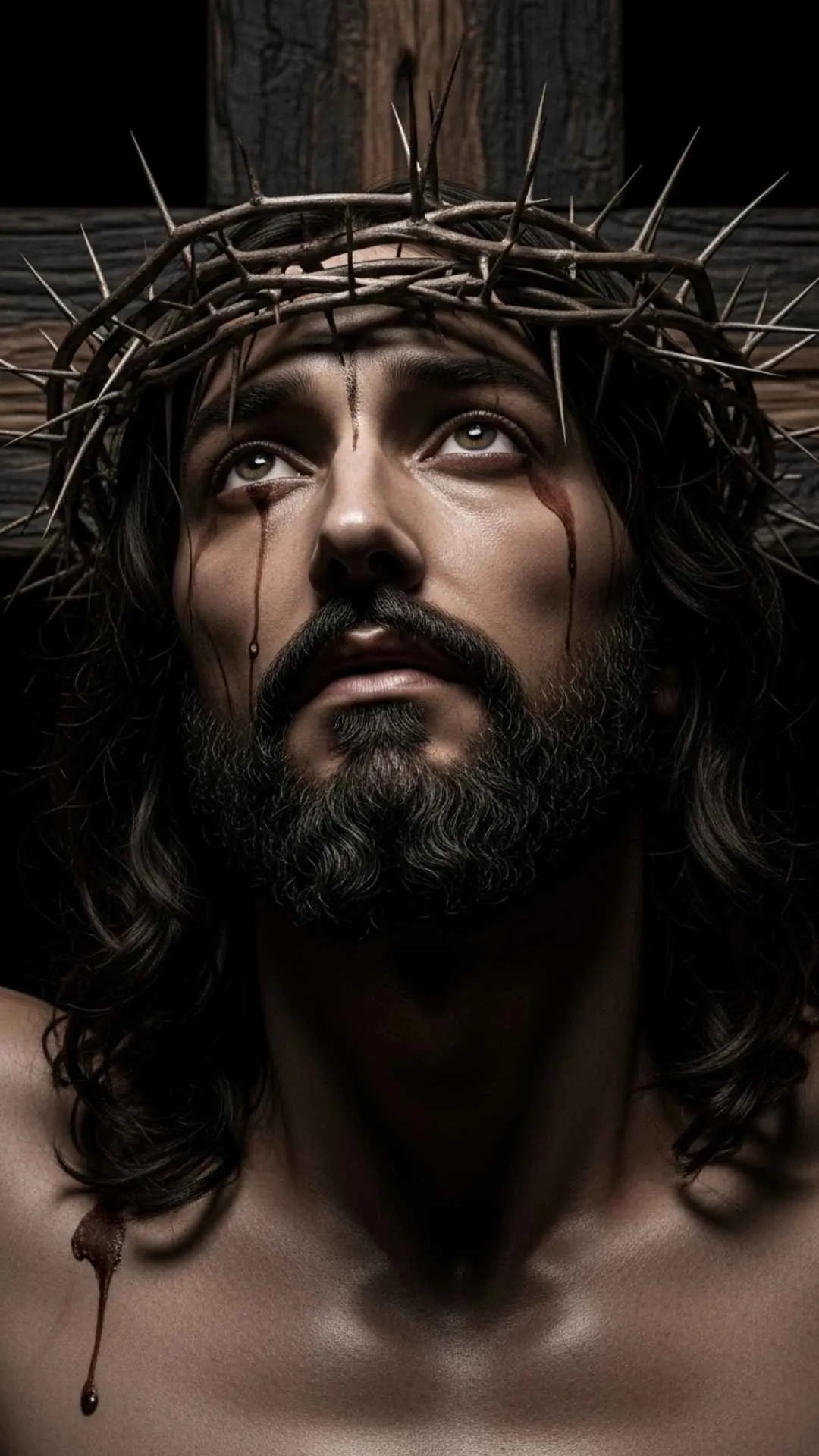 A poignant DP showing the face of Jesus on the cross, expressing love and forgiveness amidst suffering. A reminder of his ultimate sacrifice. #JesusOnTheCross #Sacrifice #GoodFriday #Forgiveness #Redemption