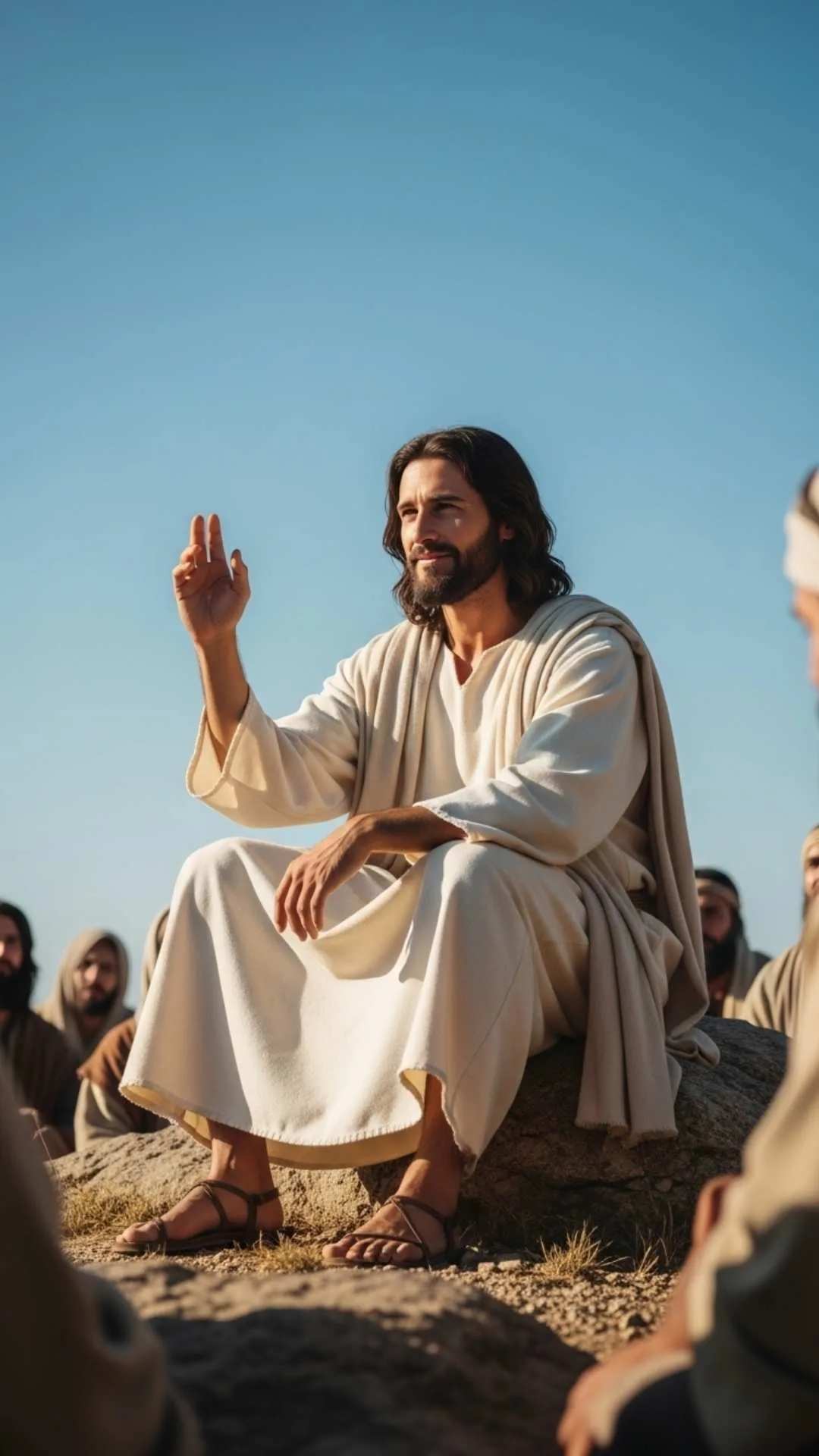 An inspiring DP of Jesus teaching on the mount, his expression wise and patient. A symbol of divine wisdom and guidance from the Sermon on the Mount. #JesusTeaches #SermonOnTheMount #Wisdom #Teacher #Bible