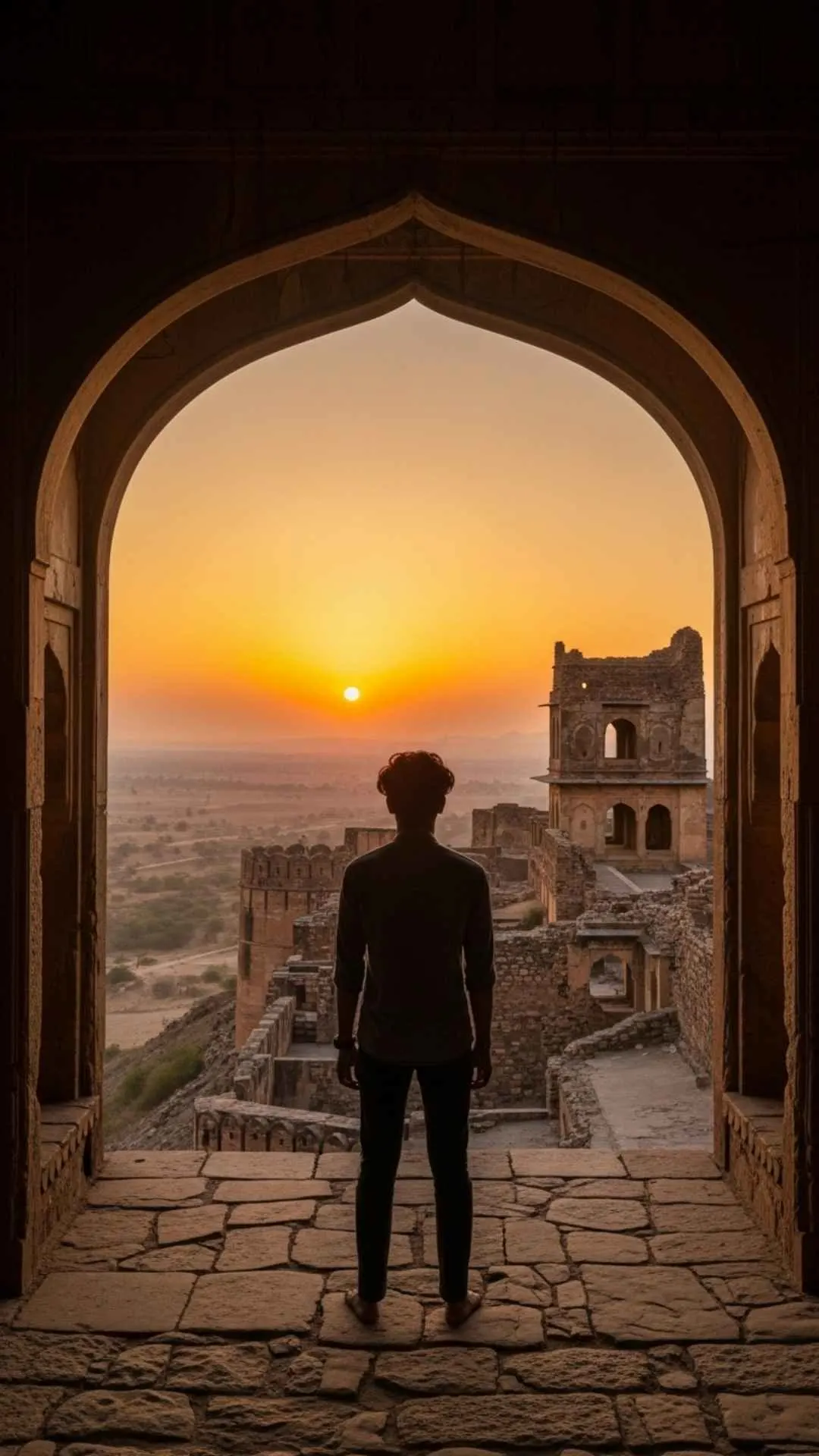 A boy's silhouette in an Indian fort, a unique and lonely DP image for boys.