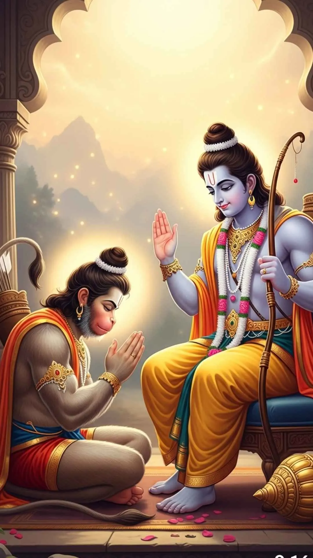 A humble DP of Lord Hanuman at the feet of Lord Ram, receiving his blessings. A beautiful symbol of pure devotion and service (seva). #HumbleServant #RamDarbar #HanumanBhakti #Seva #Blessings