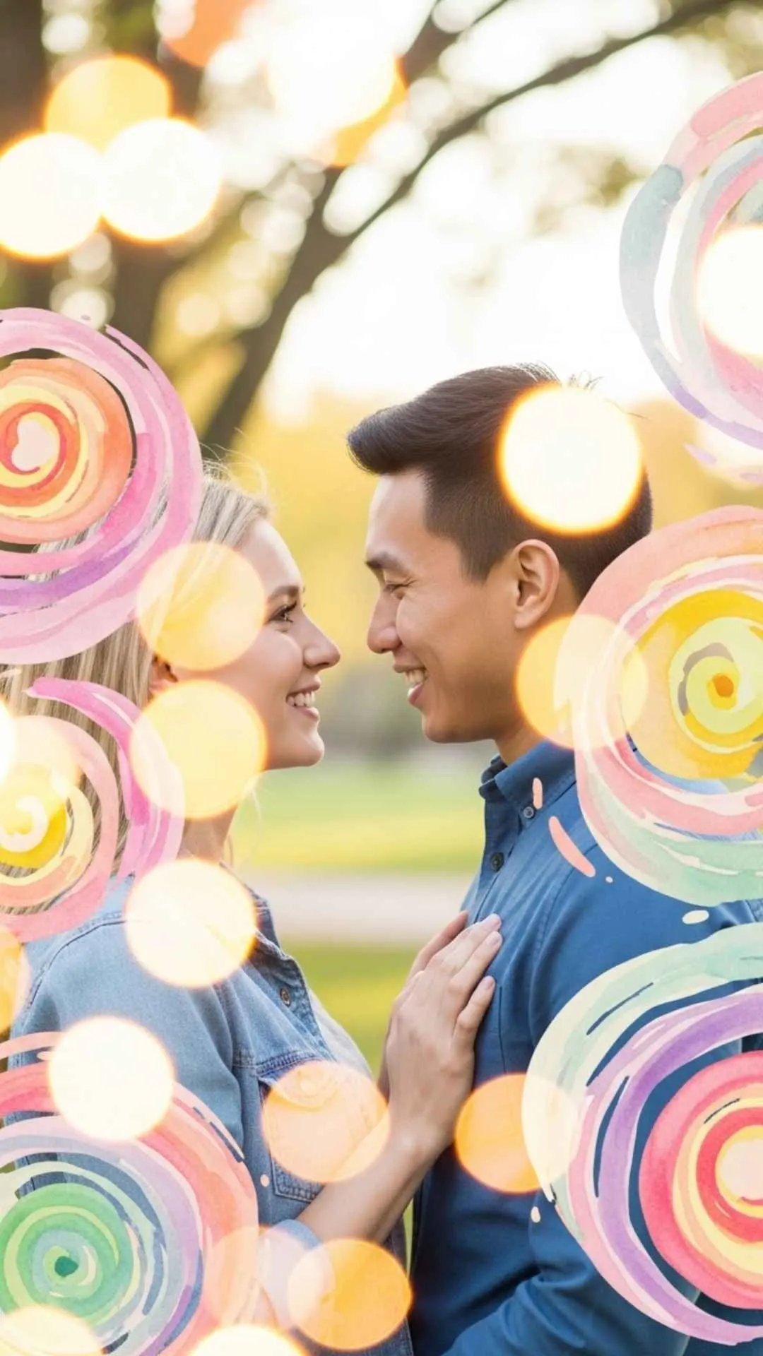 Abstract joyful couple DP, bokeh light profile picture, ethereal love FB DP, colorful artistic avatar, positive abstract pic