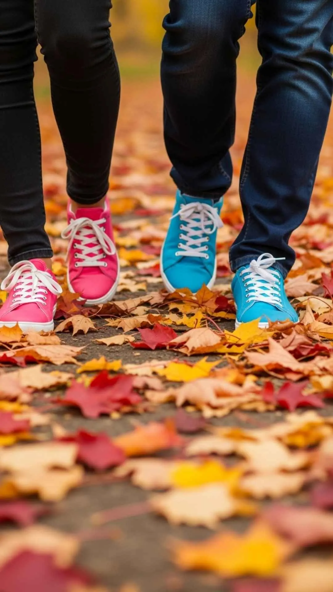 Colorful journey couple DP, happy walk profile picture, vibrant leaves FB DP, shared path avatar, cheerful footsteps pic