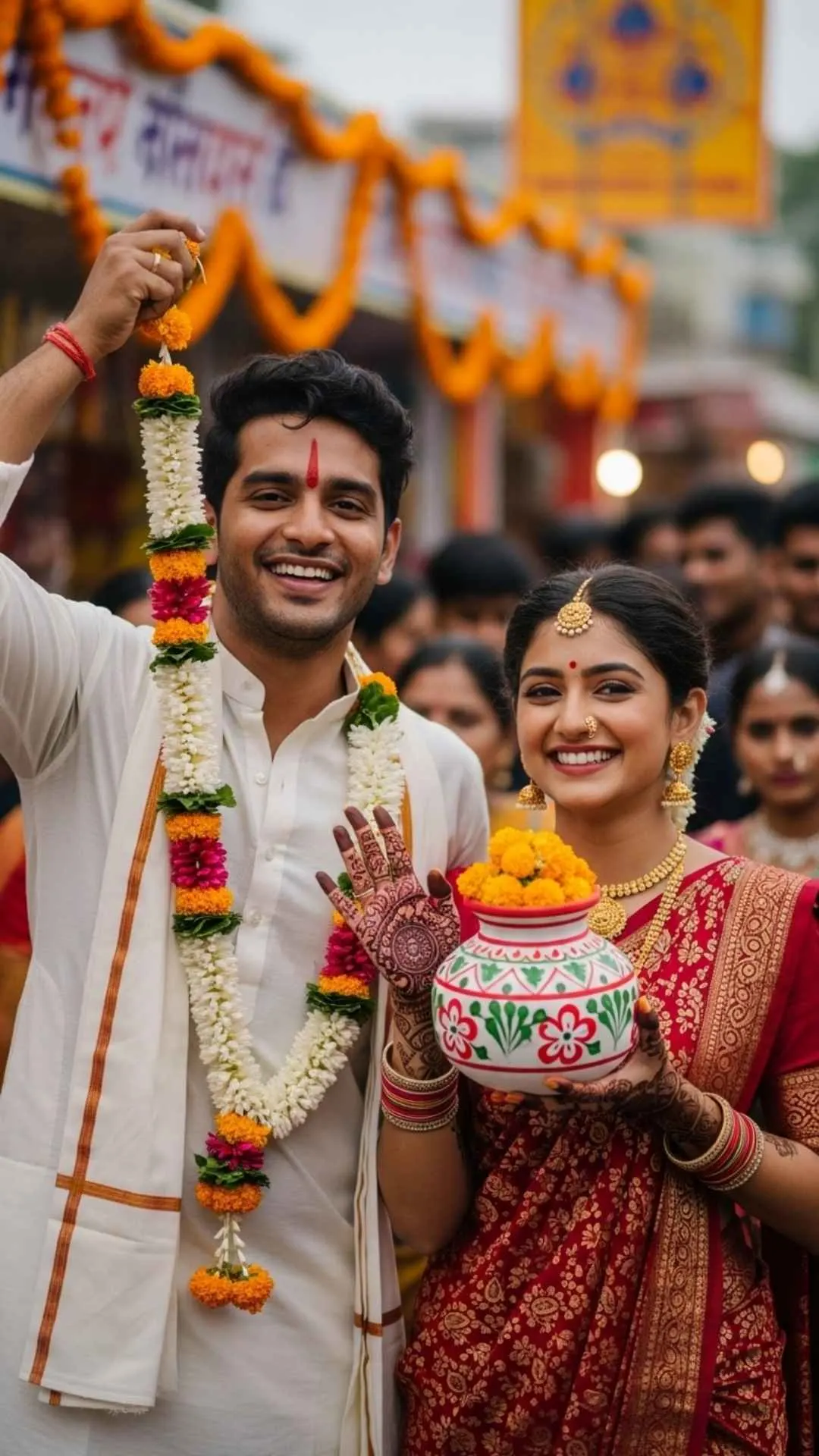 Indian festival couple DP, local celebration profile picture, joyful cultural event FB DP, regional love avatar