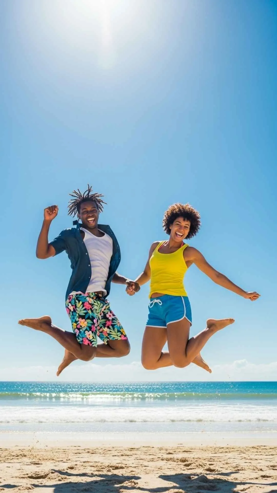 Jumping couple joyful DP, happy life profile picture, freedom love FB DP, energetic relationship avatar, positive couple jump