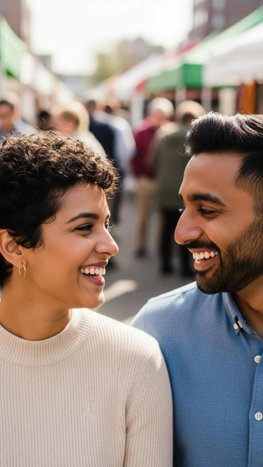 Laughing couple joyful DP, lively eye contact profile, happy relationship FB DP, fun love avatar, cheerful couple pic.