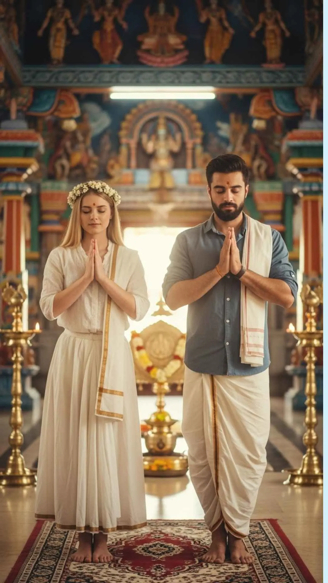 Puja ceremony couple DP, spiritual unity profile picture, peaceful devotion FB DP, blessed couple avatar.